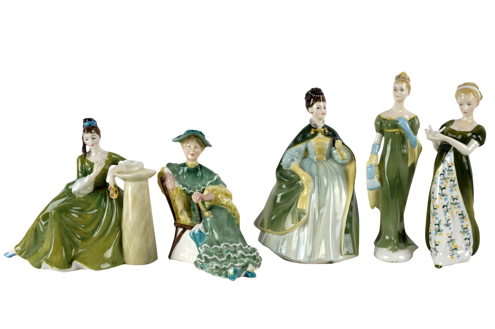 GROUP OF FIVE GREEN ROYAL DOULTON PORCELAIN FIGURES (1 of 10)