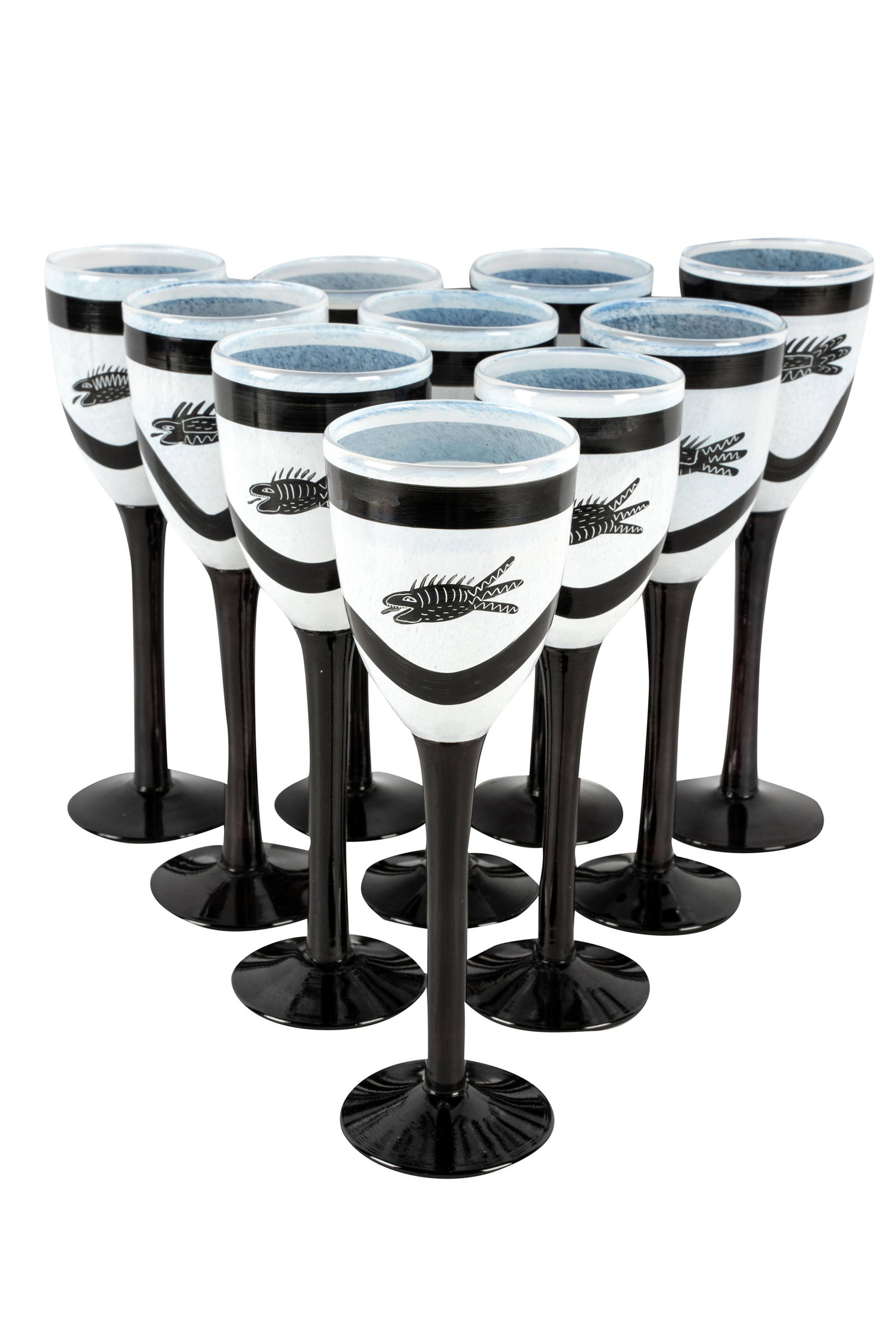 ULRICA HYDMAN VALLIEN FOR KOSTA BODA: SET OF 12 STEMS: each marked to underside and signed to body; in black and white glass; each 10 inches high