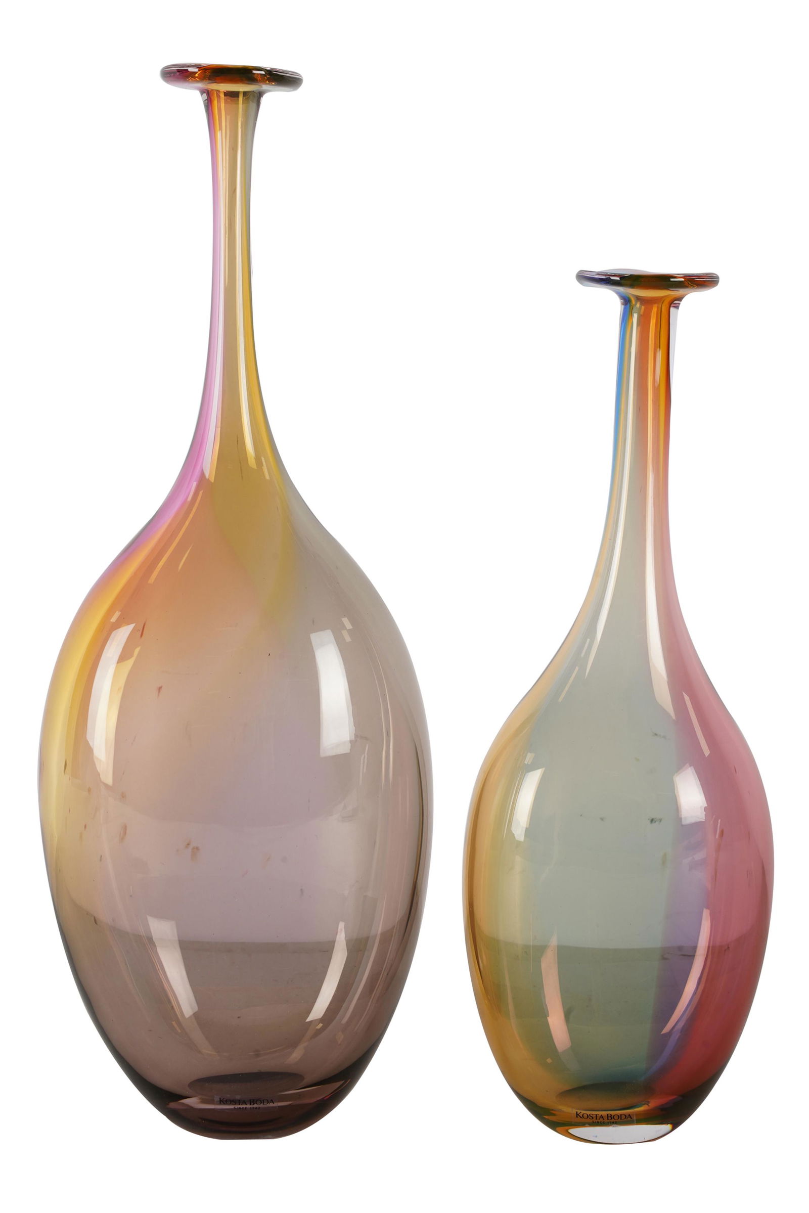 TWO KOSTA BODA IRIDESCENT GLASS VASES (1 of 9)