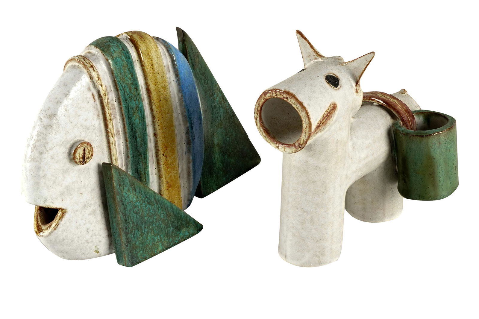 TWO CONTEMPORARY POTTERY ANIMAL FIGURES (1 of 10)