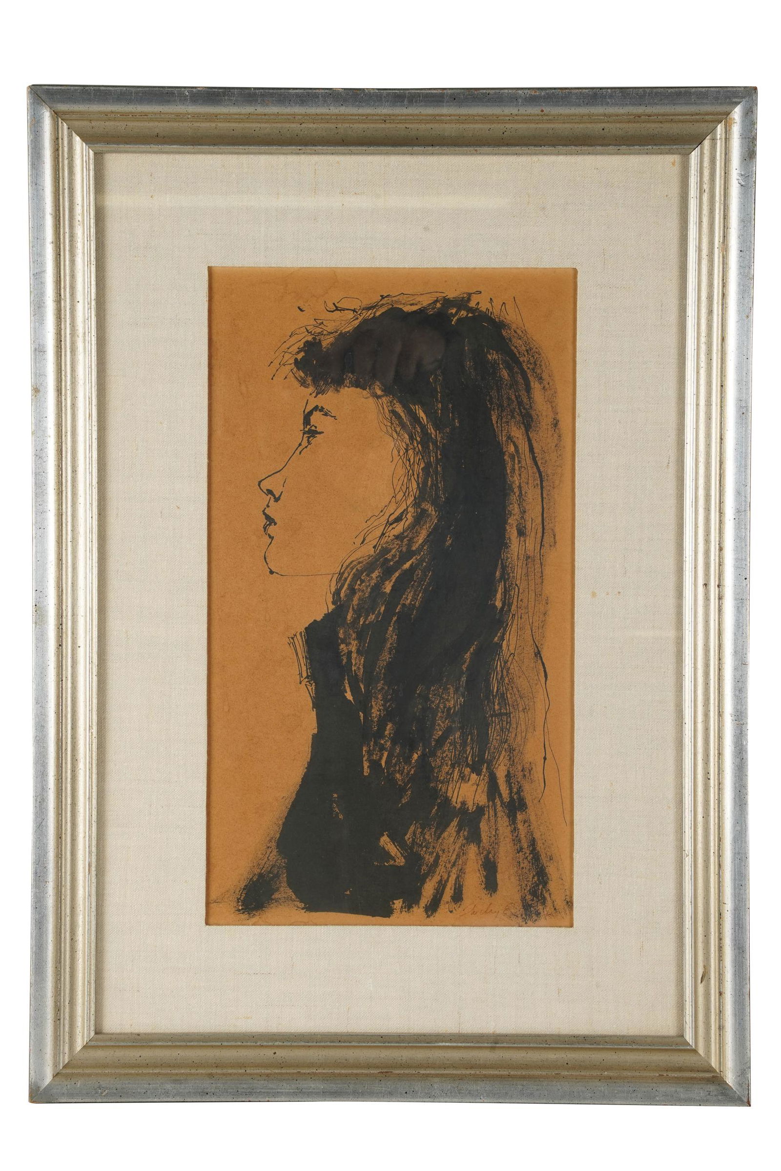 SHIRLEY EISMAN (AMERICAN, 20TH CENTURY): UNTITLED: signed lower right; matted, glazed and framed; Provenance: The Estate of Ib Melchior & Cleo Baldon; 15 3/4 x 8 3/4 inches