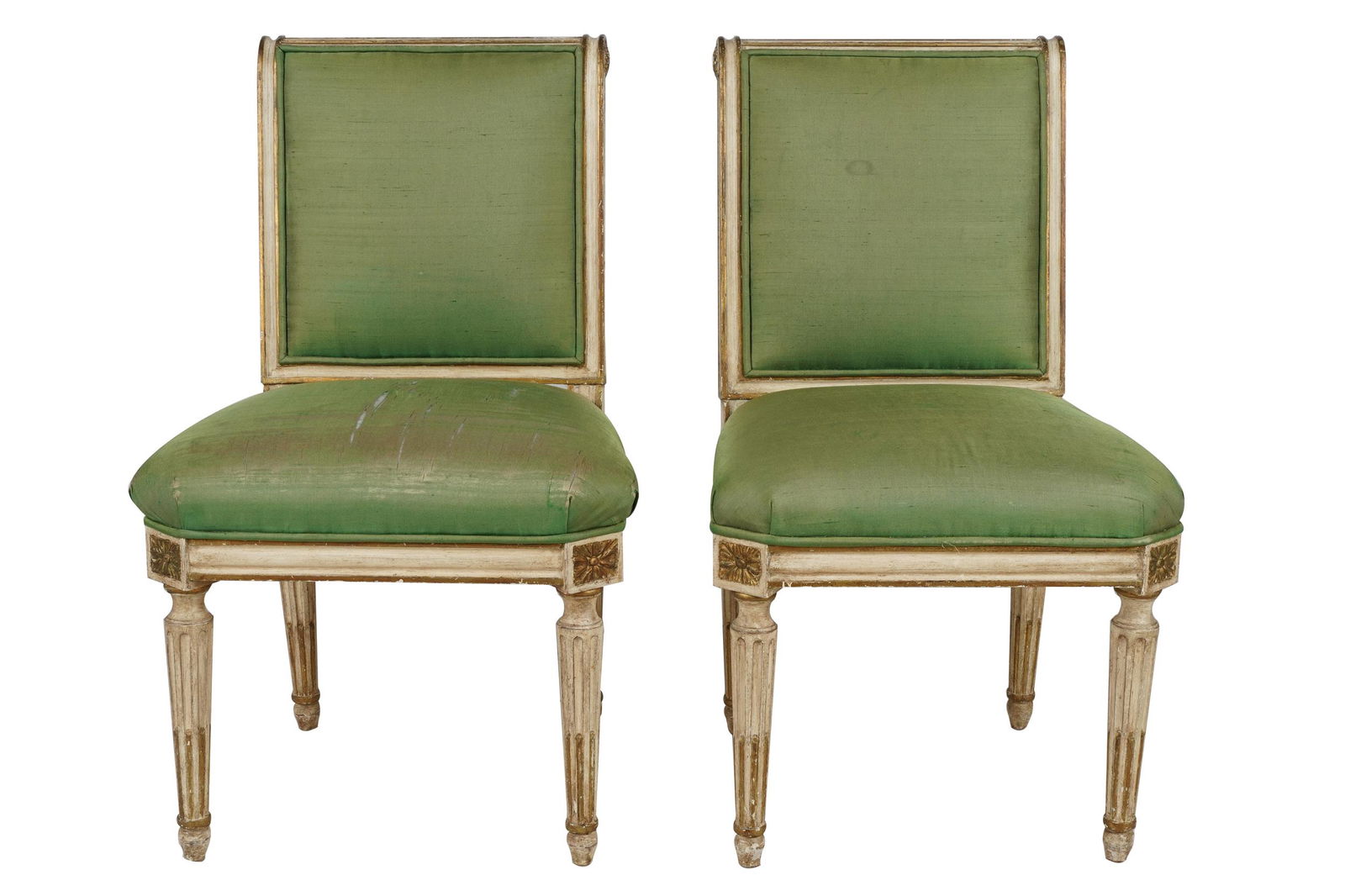 PAIR OF NEOCLASSIC PAINTED & GILT WOOD SIDE CHAIRS (1 of 8)