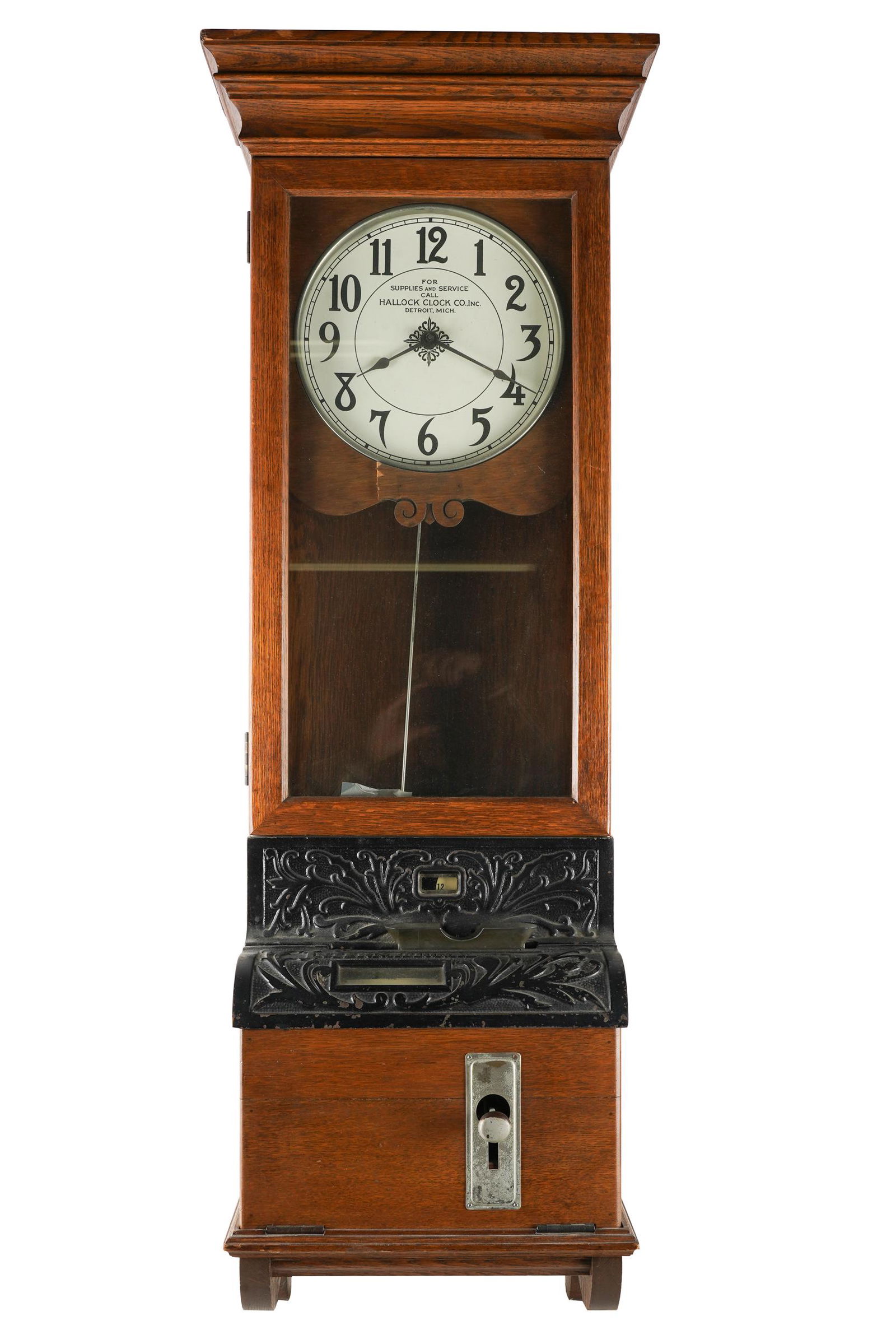 HALLOCK CLOCK CO. OAK TIMECLOCK (1 of 9)