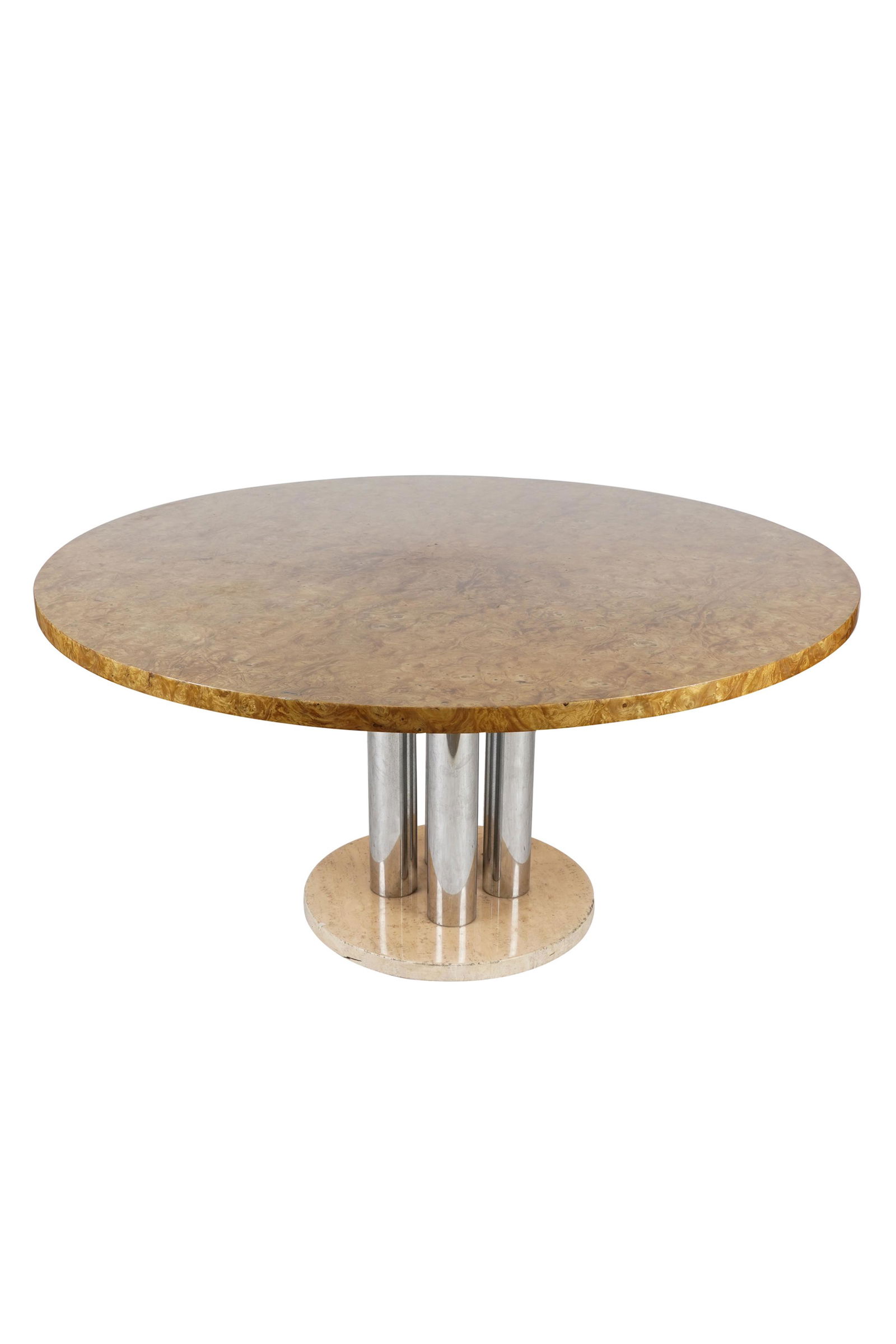 PACE BURL-VENEER, CHROME & STONE DINING TABLE (1 of 7)