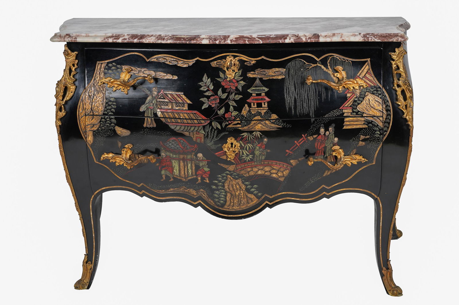 FRENCH GILT BRONZE-MOUNTED LACQUER CHINOISERIE COMMODE (1 of 10)