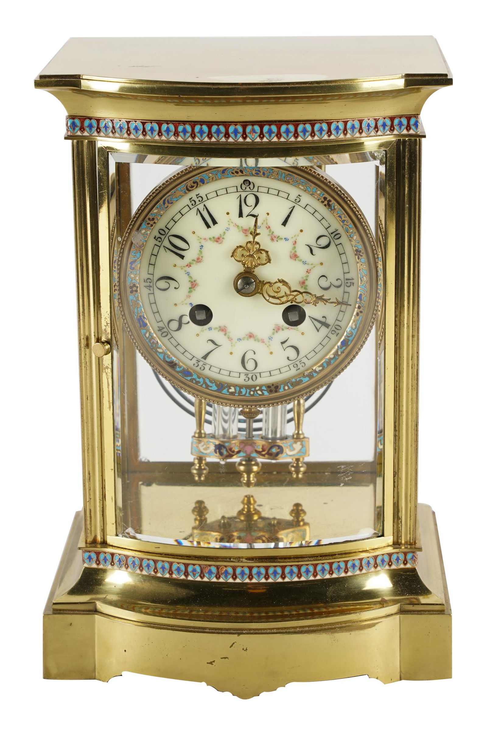 BRASS & CHAMPELEVE MANTLE CLOCK (1 of 9)