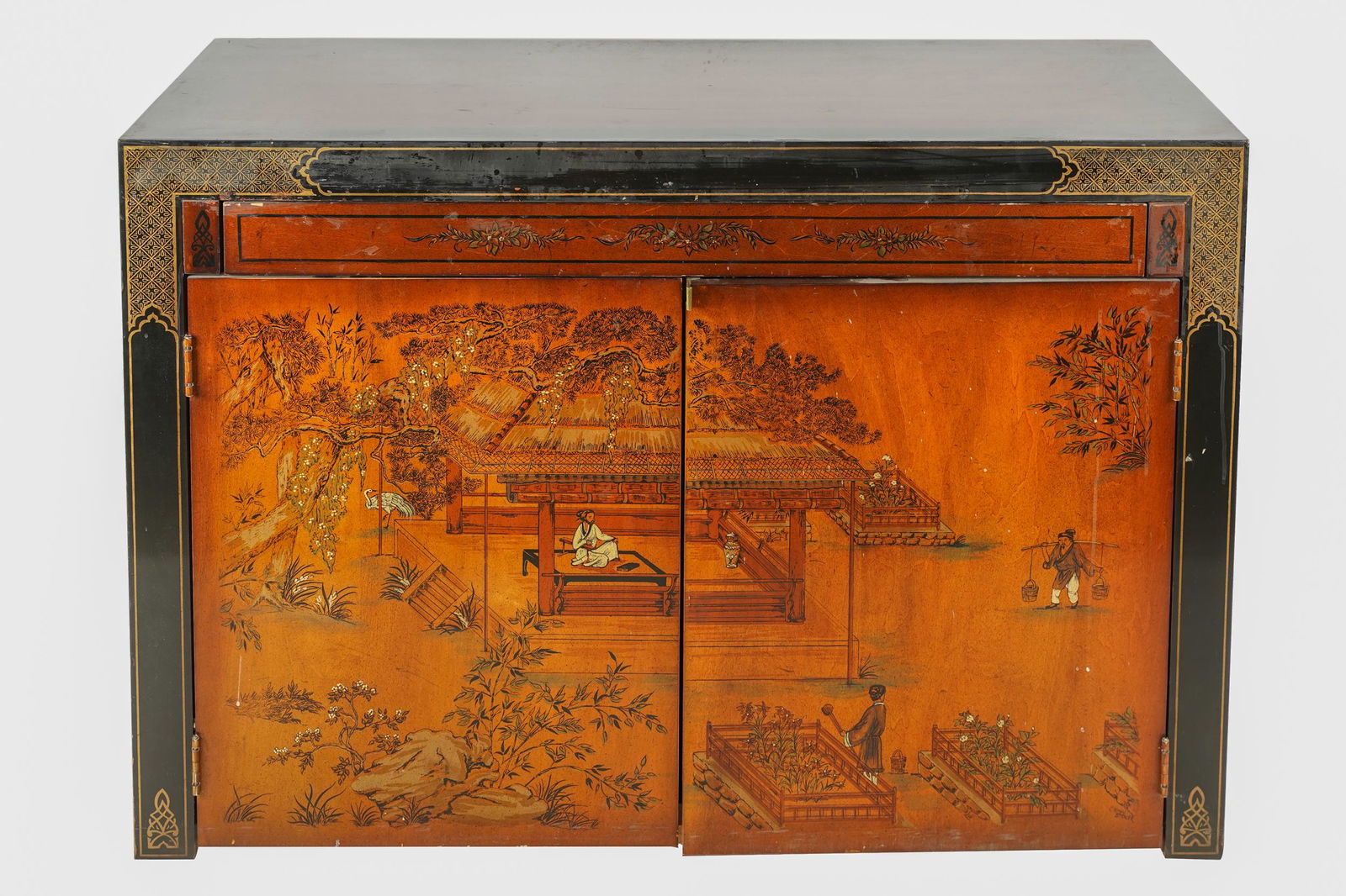 CHINOISERIE LACQUERED WOOD DINING TABLE / CABINET (1 of 10)