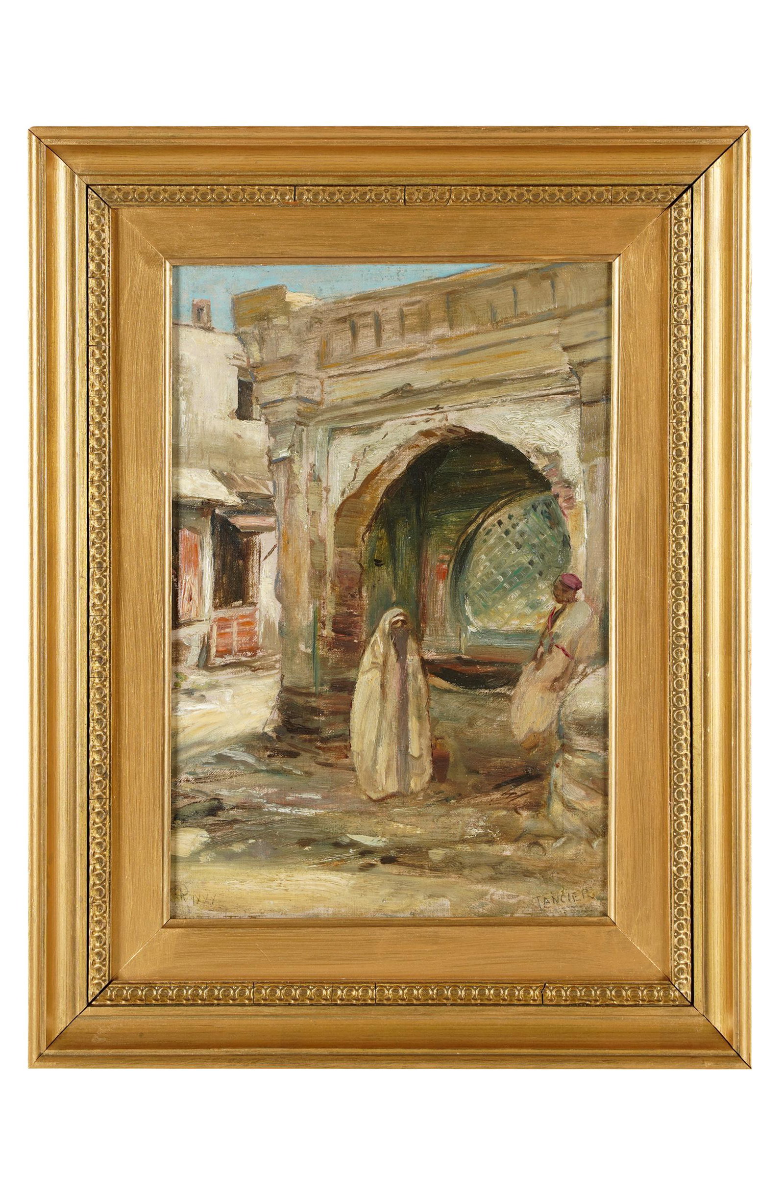 ROBERT ALEXANDER: "TANGIER FOUNTAIN": oil on board; inscribed lower right "Tangier"; inscribed lower left illegibly; typewritten Aitken Dottson 26 So. Castle Street, Edinburgh label verso "'A Tangier Fountain'" by Robert Alexander R.S.A. 