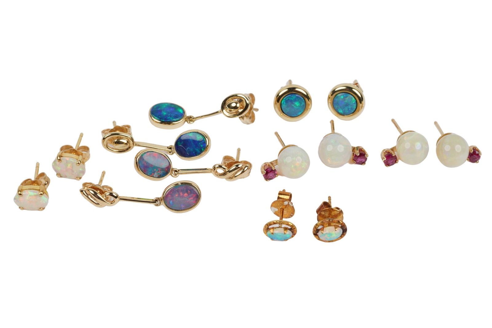 GROUP OF SEVEN PAIRS OF 14 KARAT YELLOW GOLD & OPAL (1 of 8)