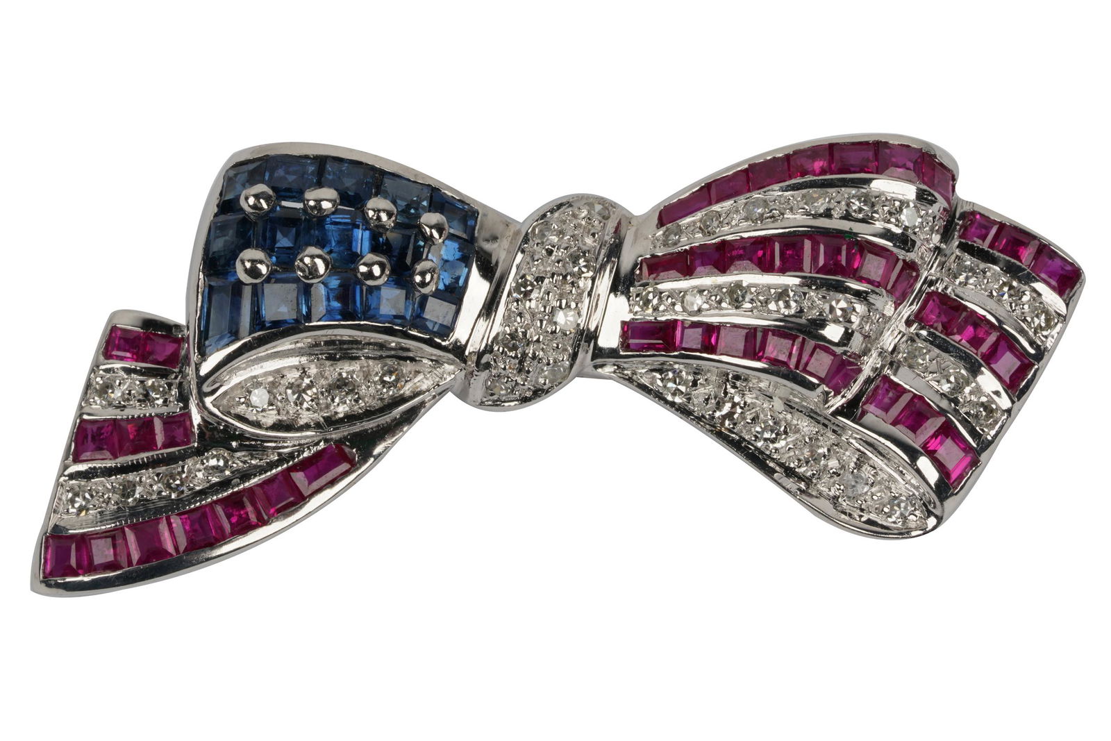 14 KARAT WHITE GOLD & MULTI-GEM AMERICAN FLAG BOW (1 of 6)