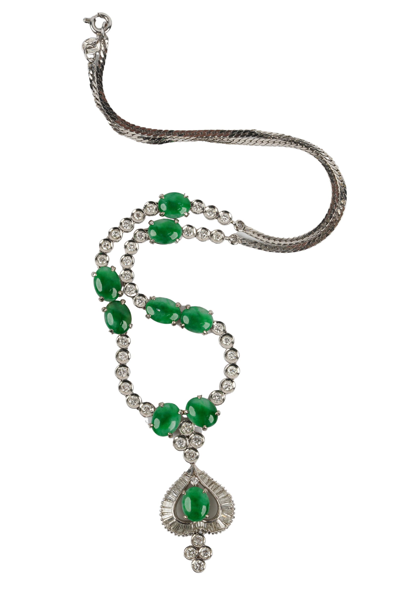 14 KARAT WHITE GOLD, DIAMOND, & JADE NECKLACE (1 of 8)