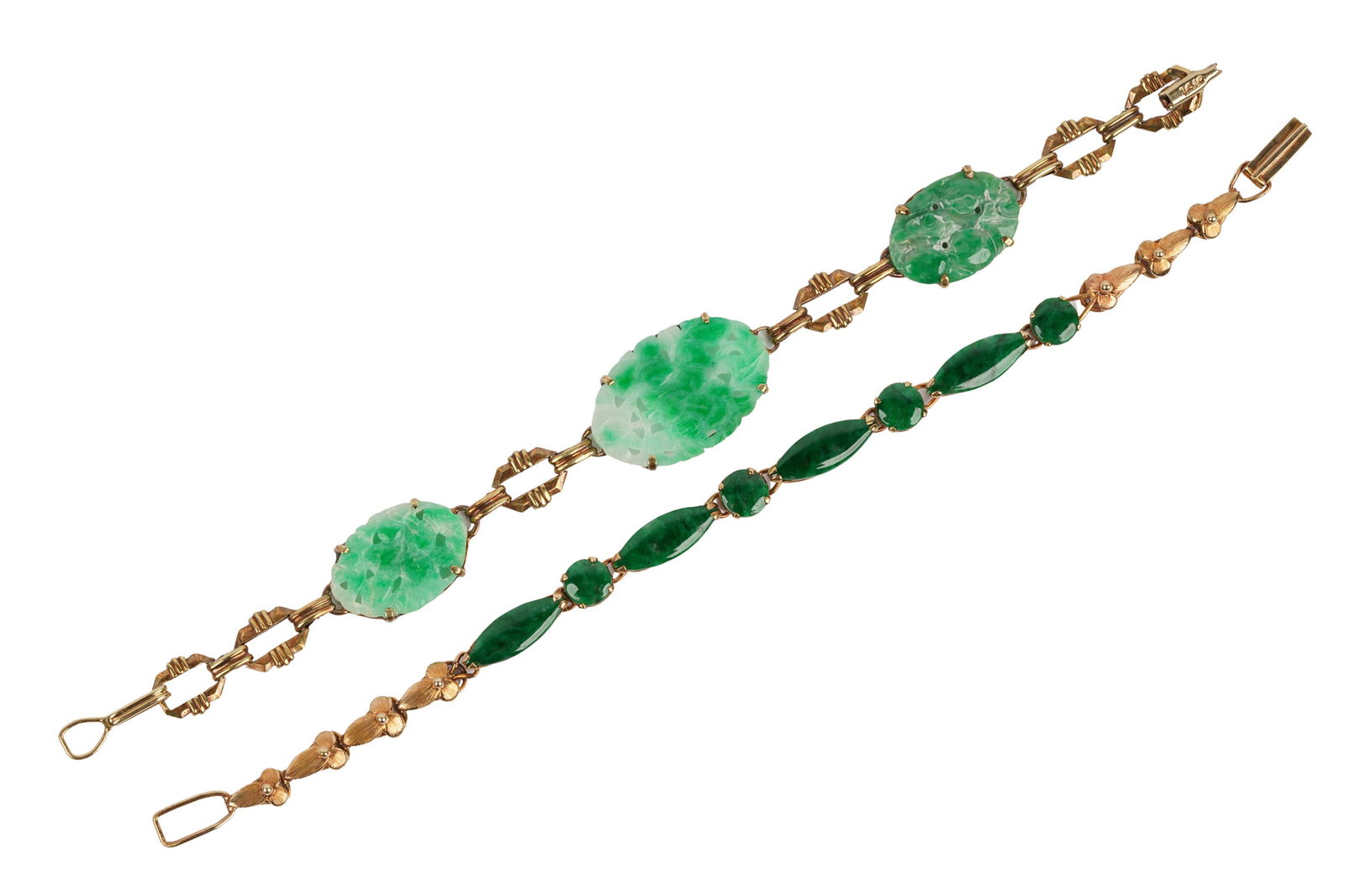 TWO 14 KARAT YELLOW GOLD & JADE BRACELETS (1 of 10)