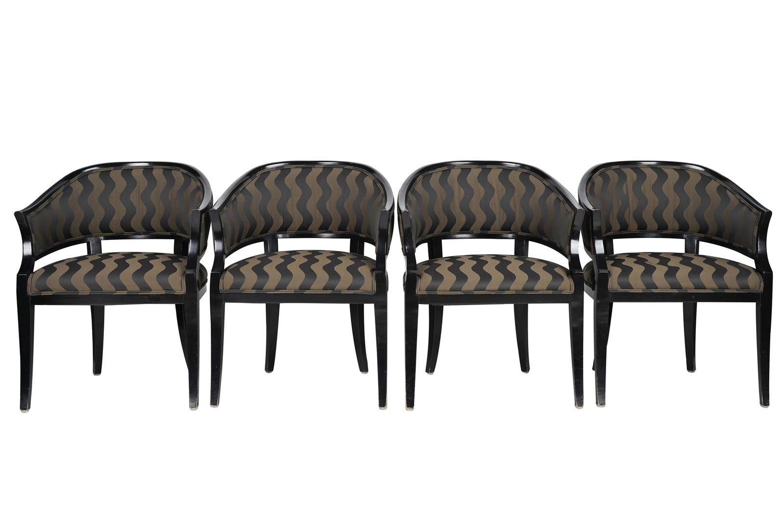SET OF FOUR BLACK-LACQUERED WOOD ARMCHAIRS (1 of 7)