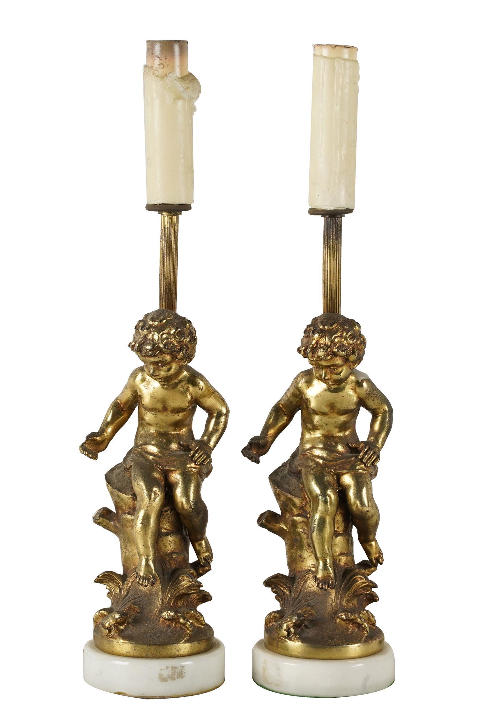 AFTER A. MOREAU: PAIR OF GILT BRONZE FIGURES (1 of 7)