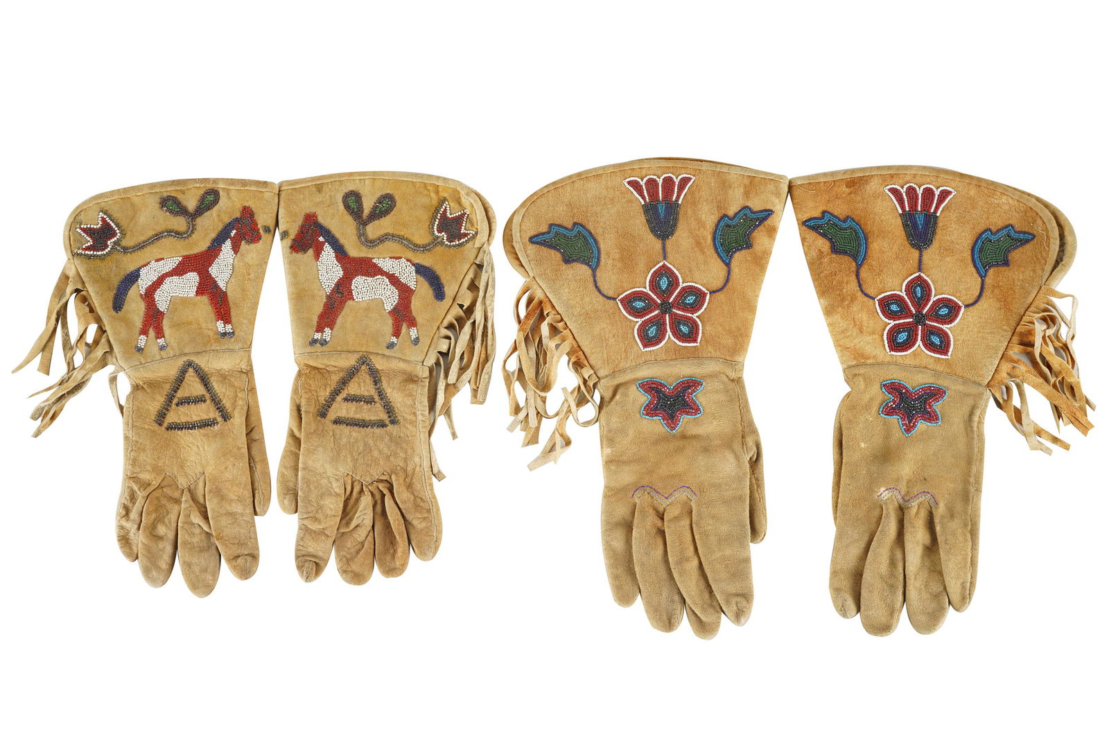 TWO PAIRS AMERICAN INDIAN BEADED LEATHER GLOVES (1 of 11)