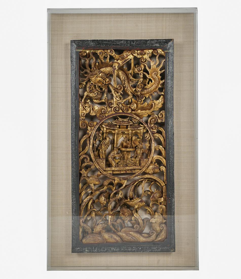 CHINESE CARVED & GILT WOOD PANEL (1 of 9)