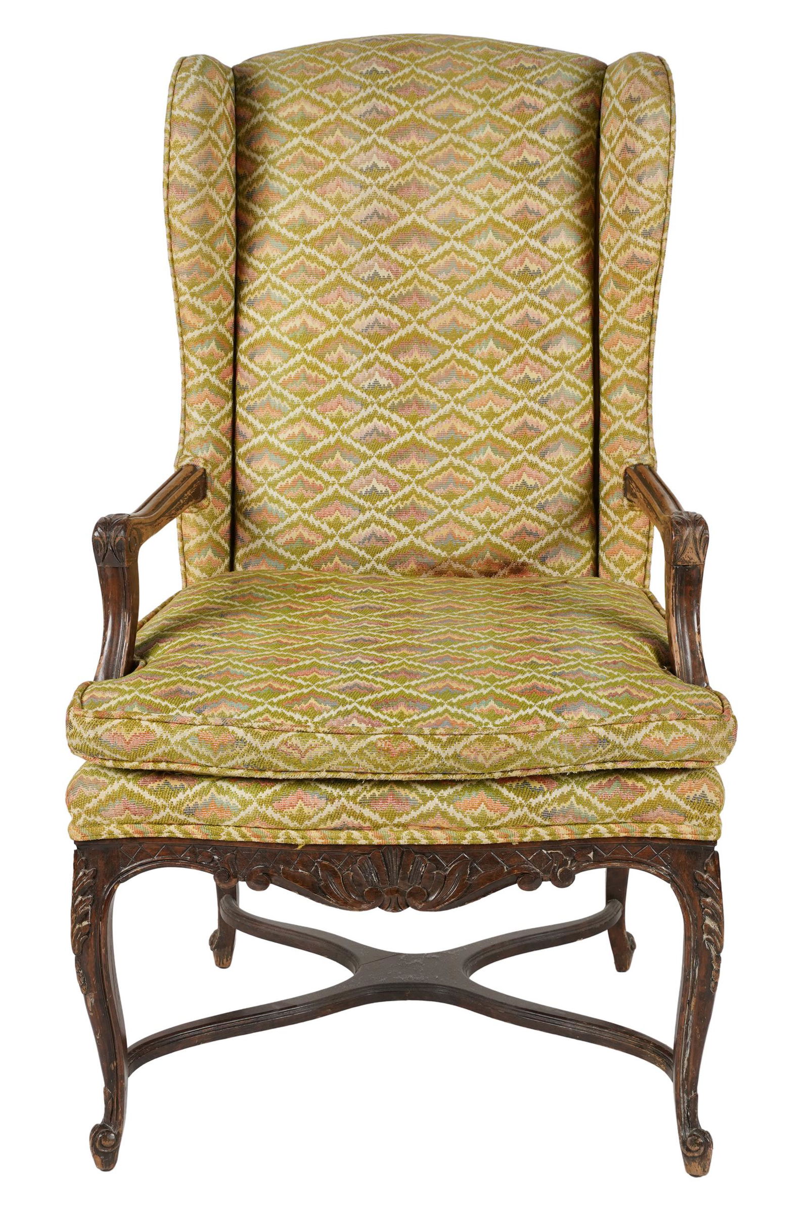 PROVINCIAL STYLE CARVED WOOD WINGBACK CHAIR (1 of 7)