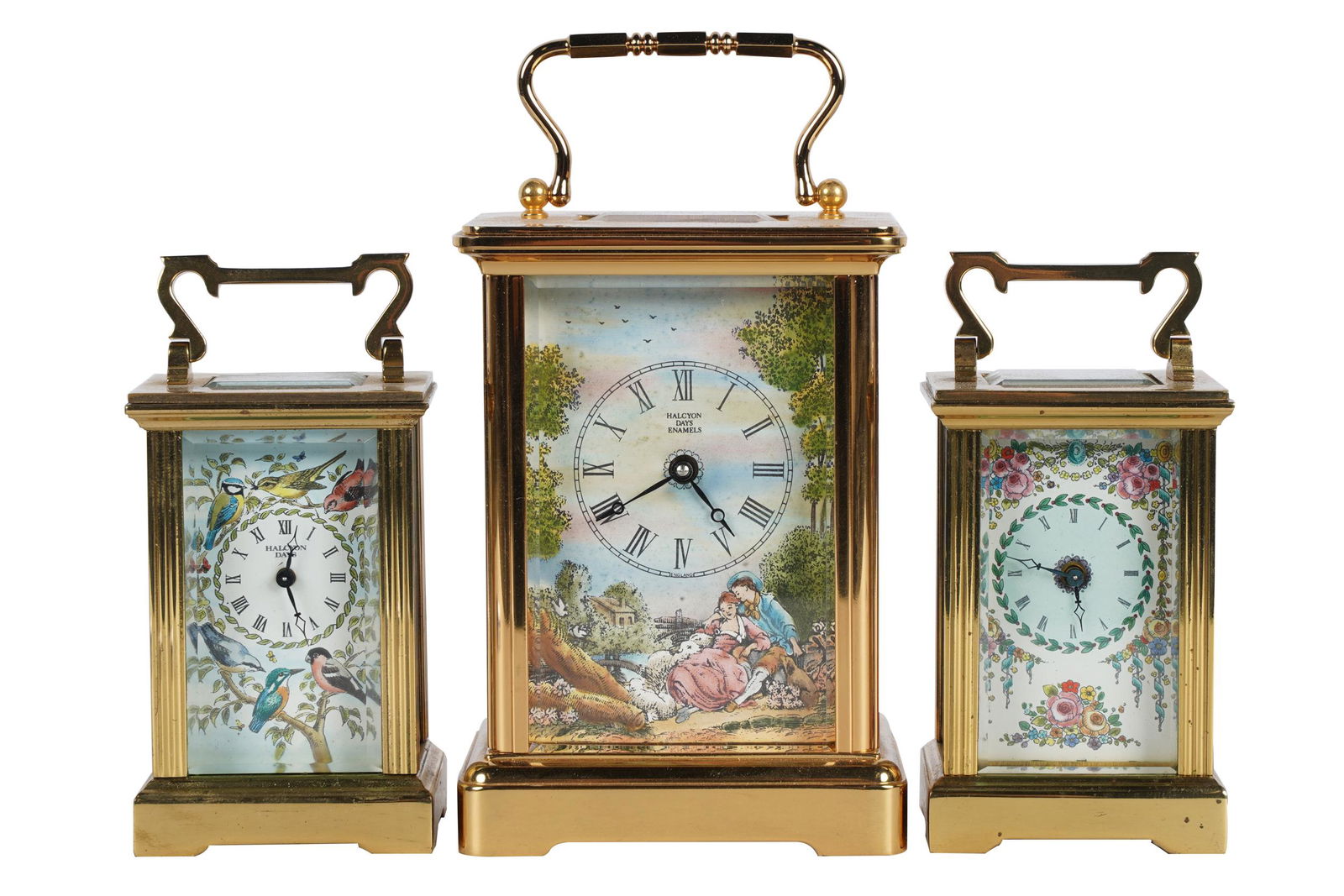 Halcyon Days Enamel & Brass Carriage & Desk Clocks