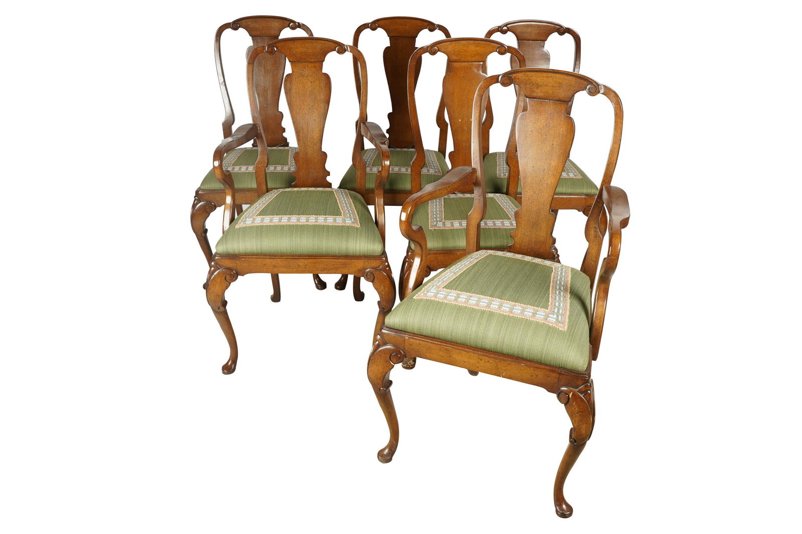 SET OF EIGHT QUEEN ANNE-STYLE WALNUT DINING CHAIRS (1 of 9)