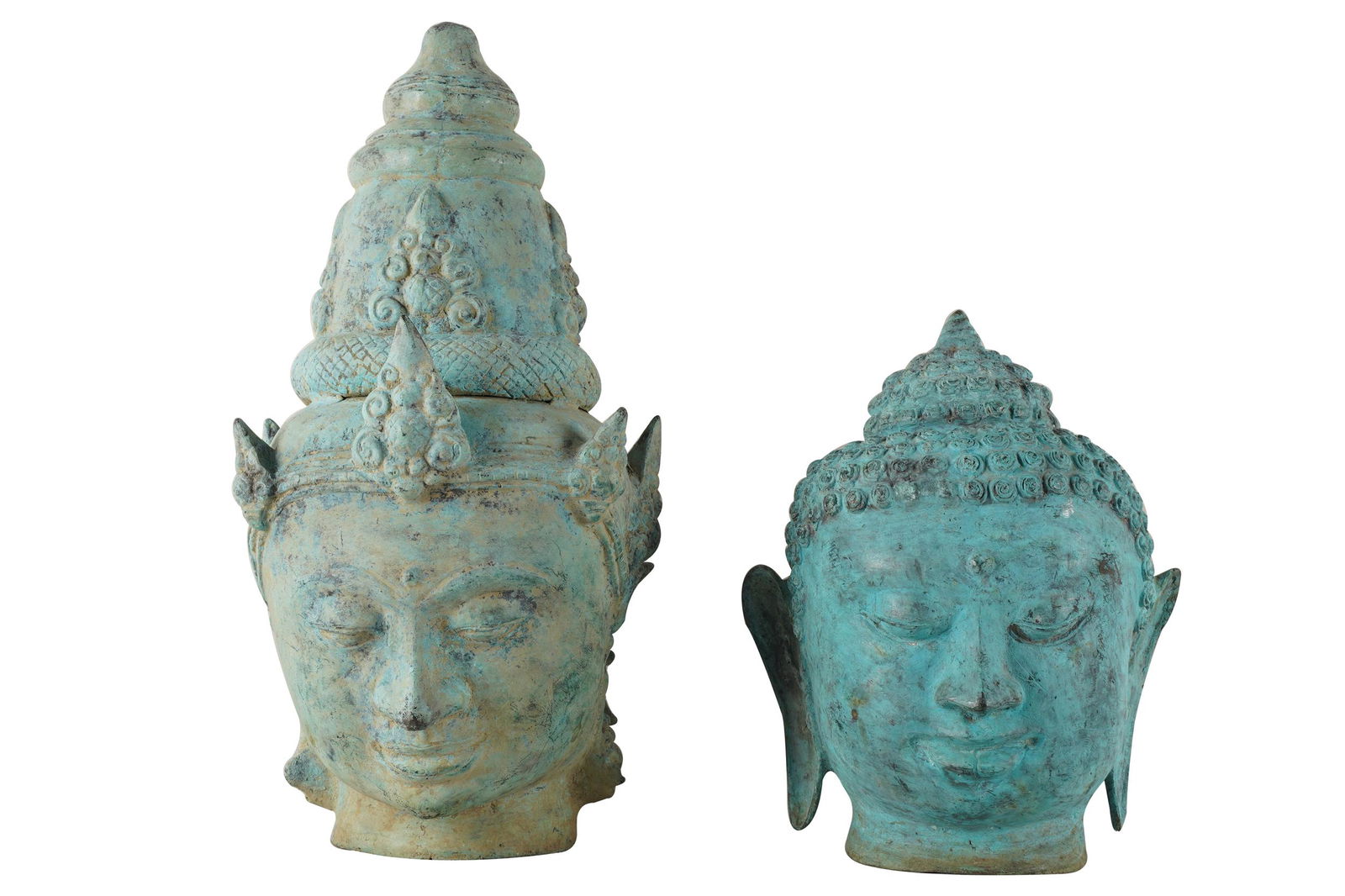 TWO THAI CAST METAL HEADS OF BUDDHA (1 of 10)