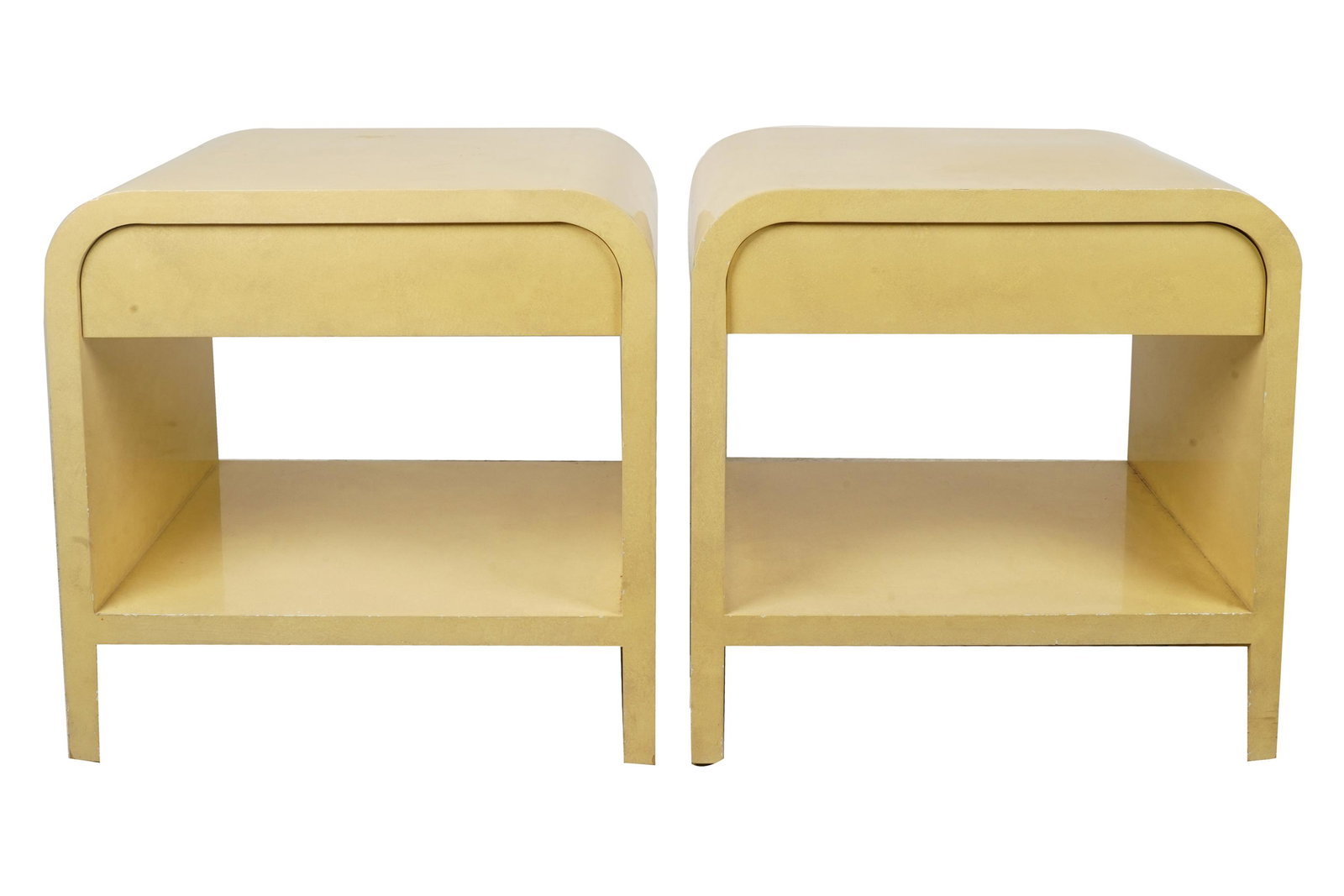 PAIR OFLACQUERED PARCHMENT NIGHTSTANDS (1 of 5)