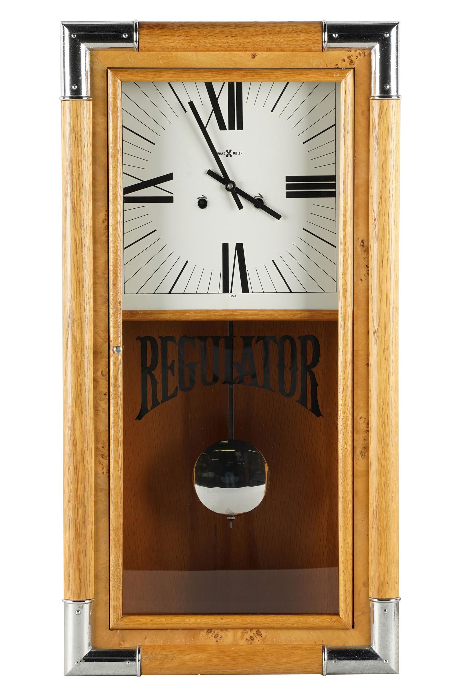 HOWARD MILLER BURLWOOD & CHROME REGULATOR WALL CLOCK (1 of 11)