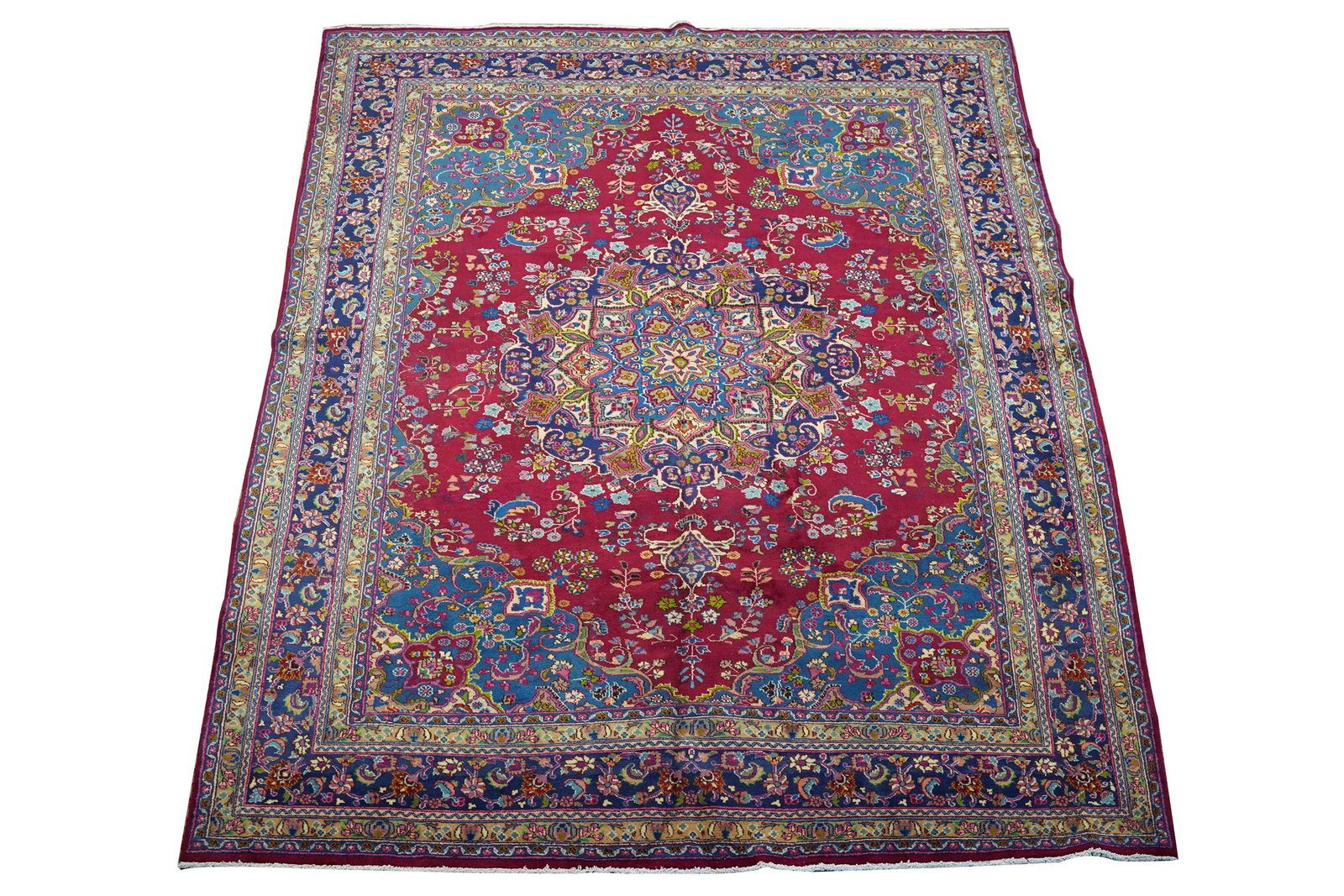 PERSIAN WOOL AREA RUG: Condition: with fraying to selvedge; 9'7" x 12'10"