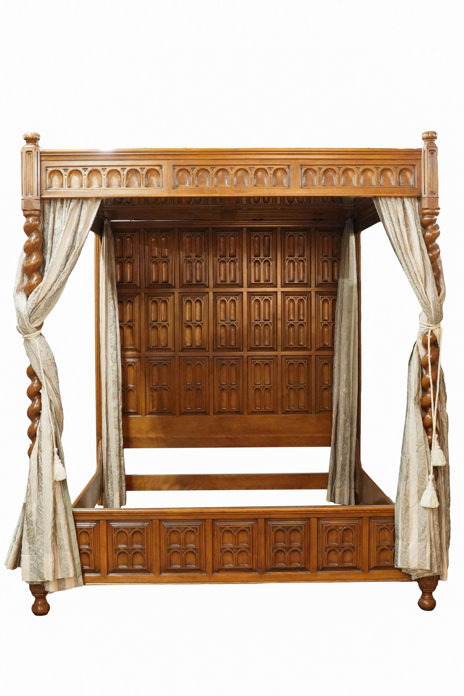RAYMOND ENKEBOLL: CARVED PANELED WOOD CANOPY BED (1 of 10)