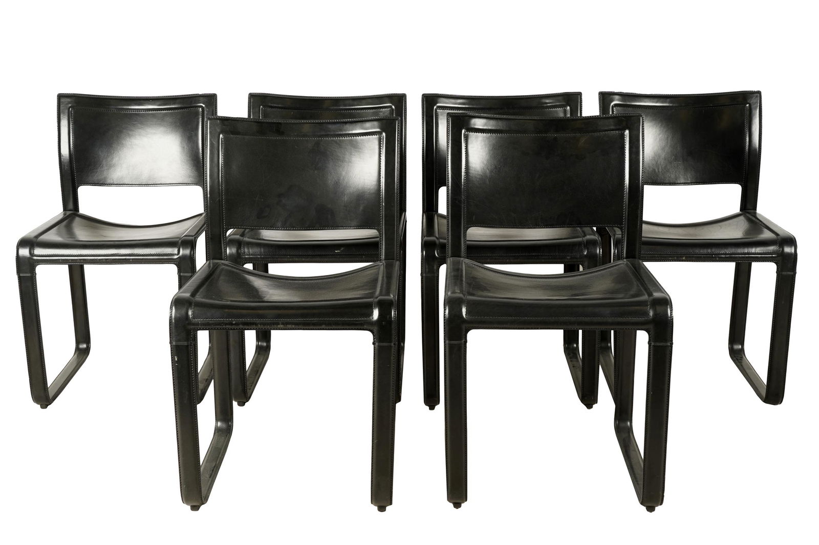 MATTEO GRASSI: SET OF SIX BLACK LEATHER-CLAD CHAIRS (1 of 10)