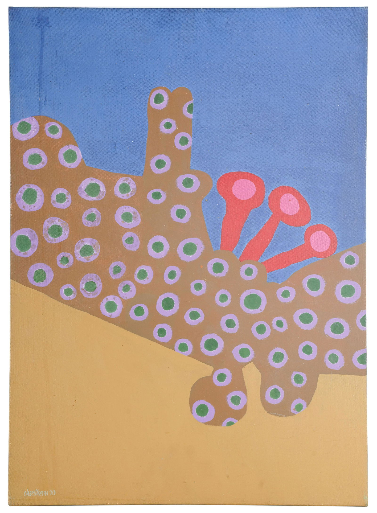 FRANK REAGAN CHEATHAM (1936 - 2002): UNTITLED: 1970; oil on canvas; signed and dated lower left; unframed; Condition: with residue to image and spotting verso; 28 x 20 inches; Provenance: The Estate of Ib Melchior & Cleo Baldon