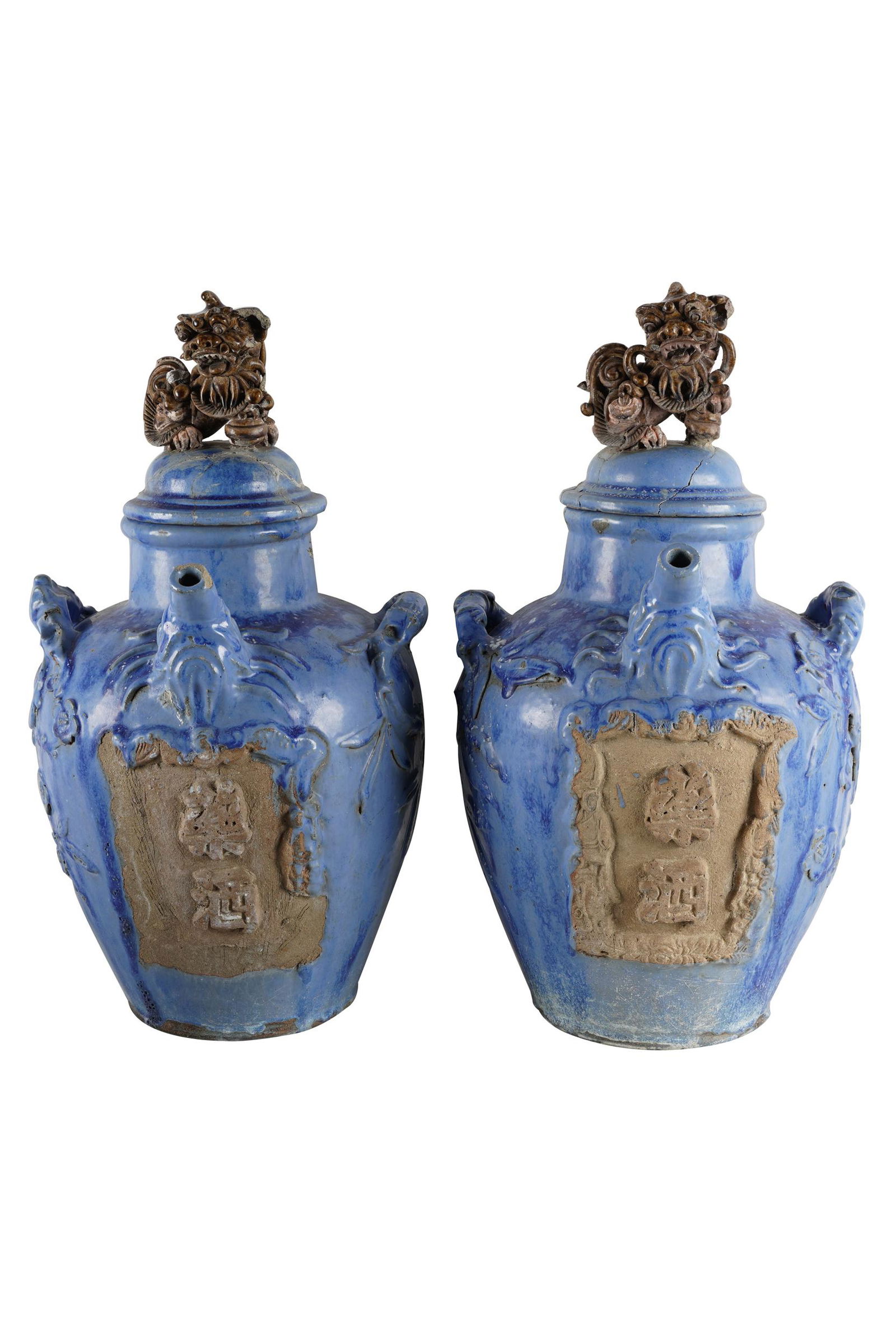 PAIR OF CHINESE BLUE-GLAZED CERAMIC COVERED JARS (1 of 14)