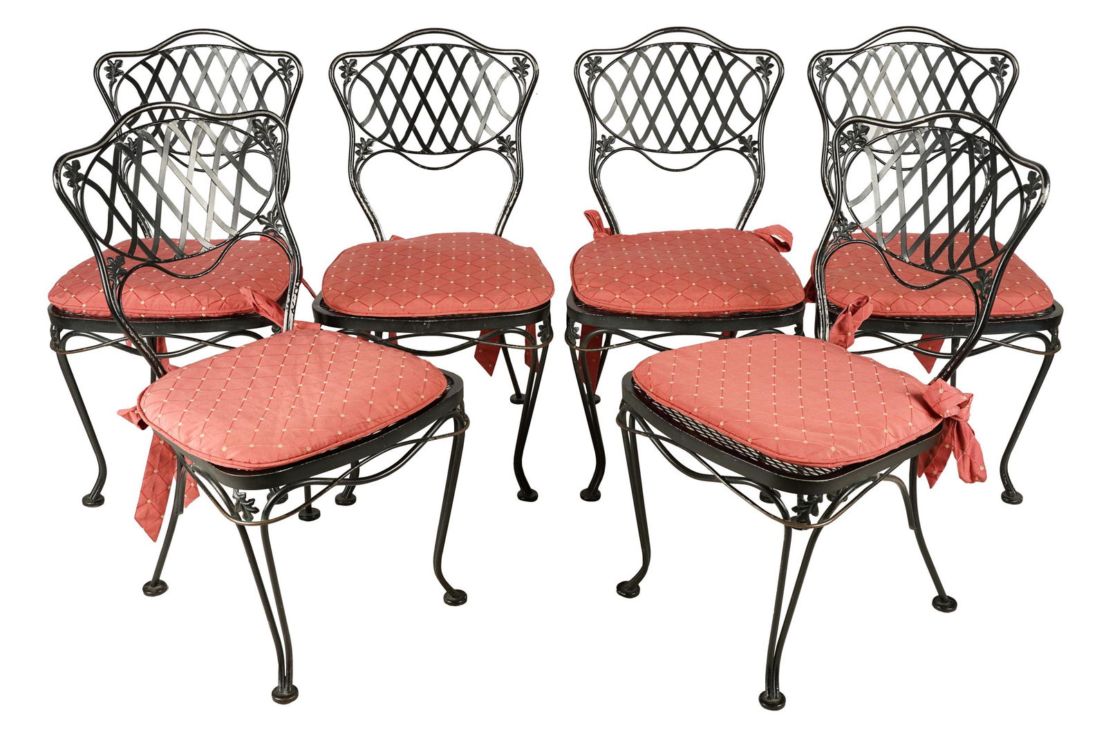 WOODARD: SIX BLACK-PAINTED IRON PATIO CHAIRS (1 of 10)