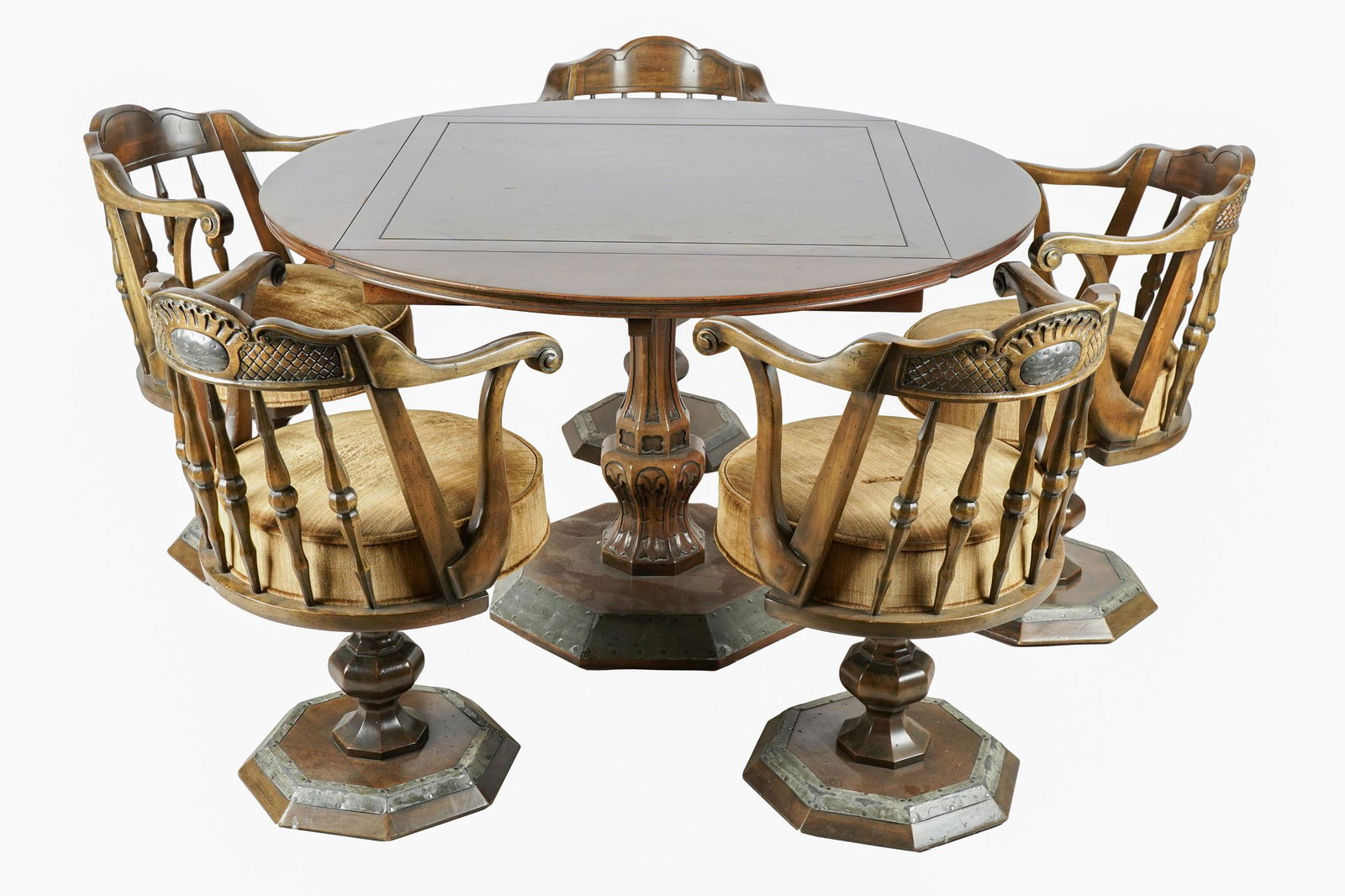 RAYMOND ENKEBOLL: CARVED WOOD GAME TABLE & CHAIR SET (1 of 10)