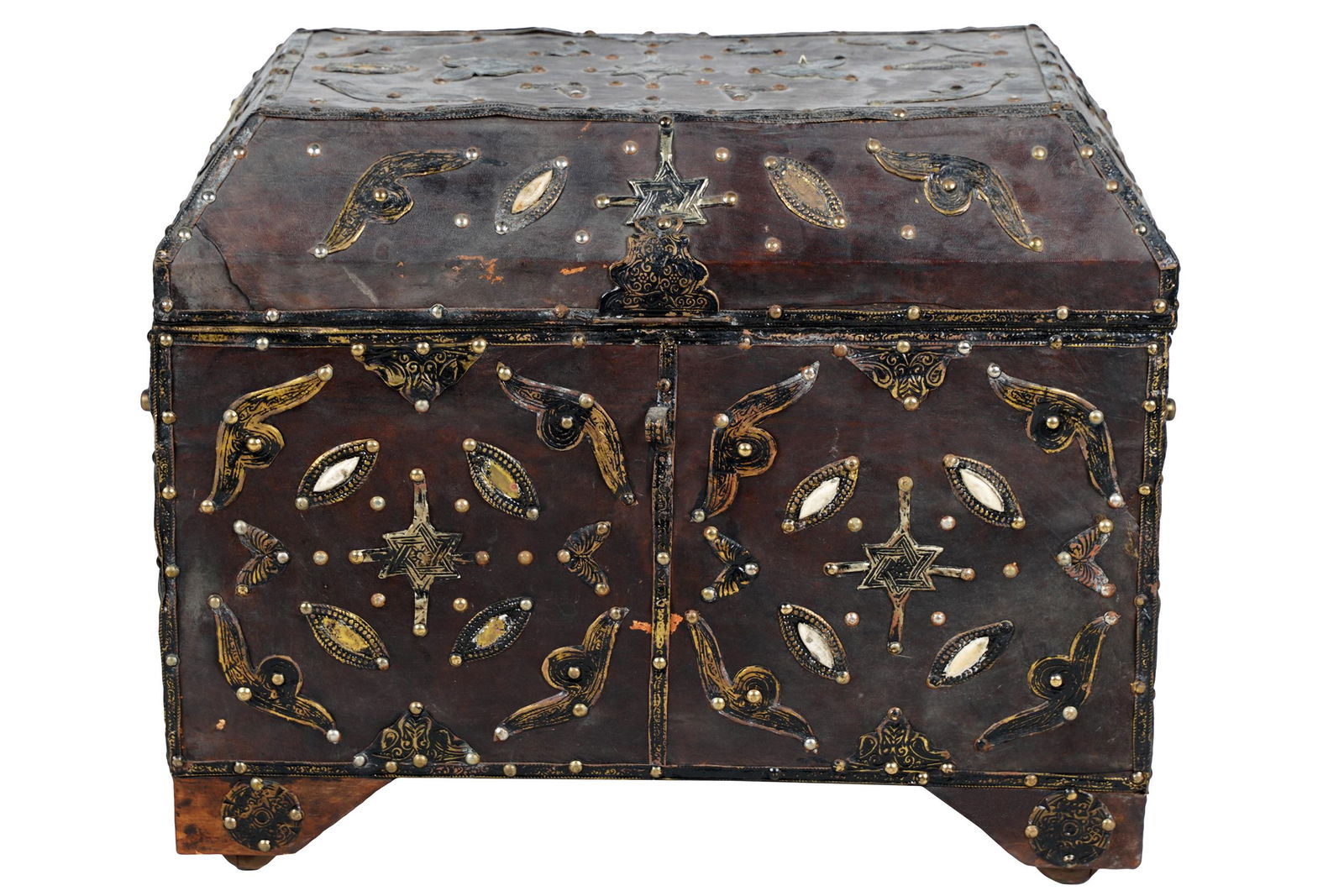 MOROCCAN METAL-MOUNTED LEATHER-CLAD TRUNK (1 of 9)