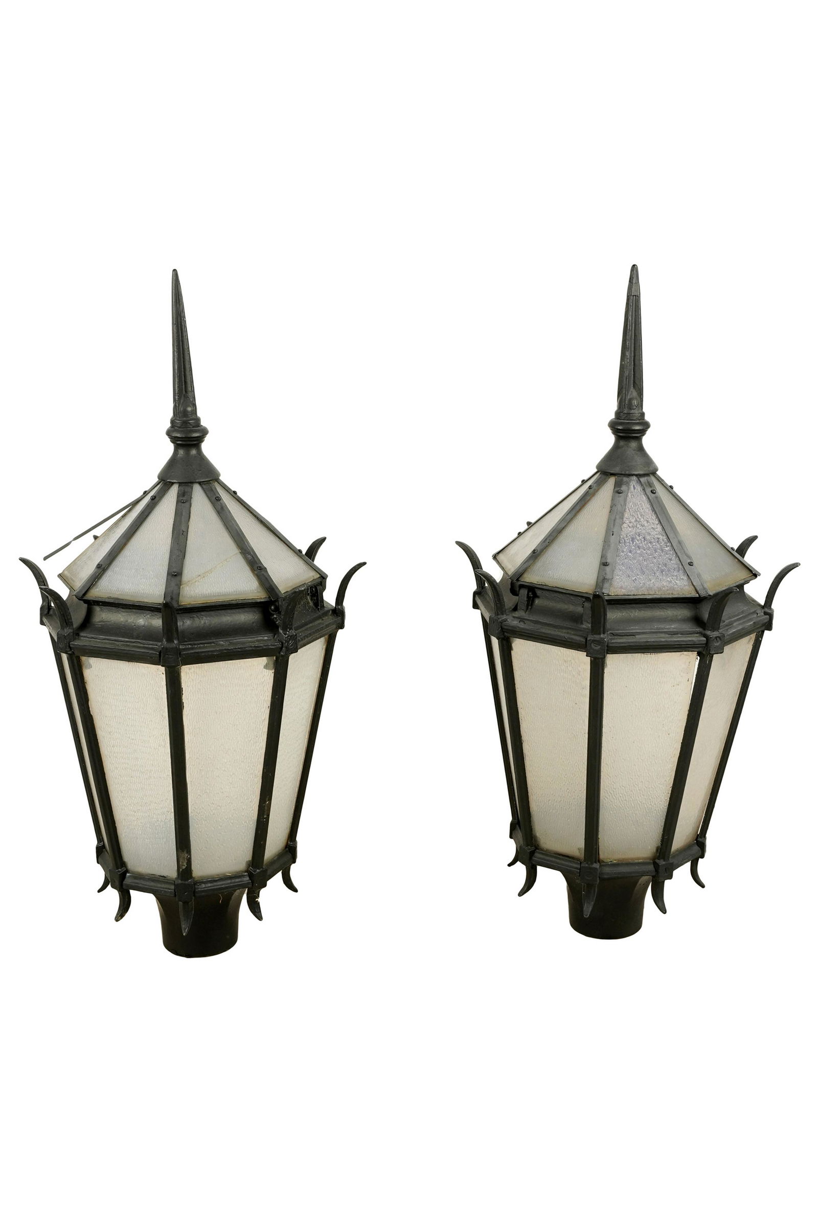 PAIR OF IRON & GLASS STREET LAMPS (1 of 13)