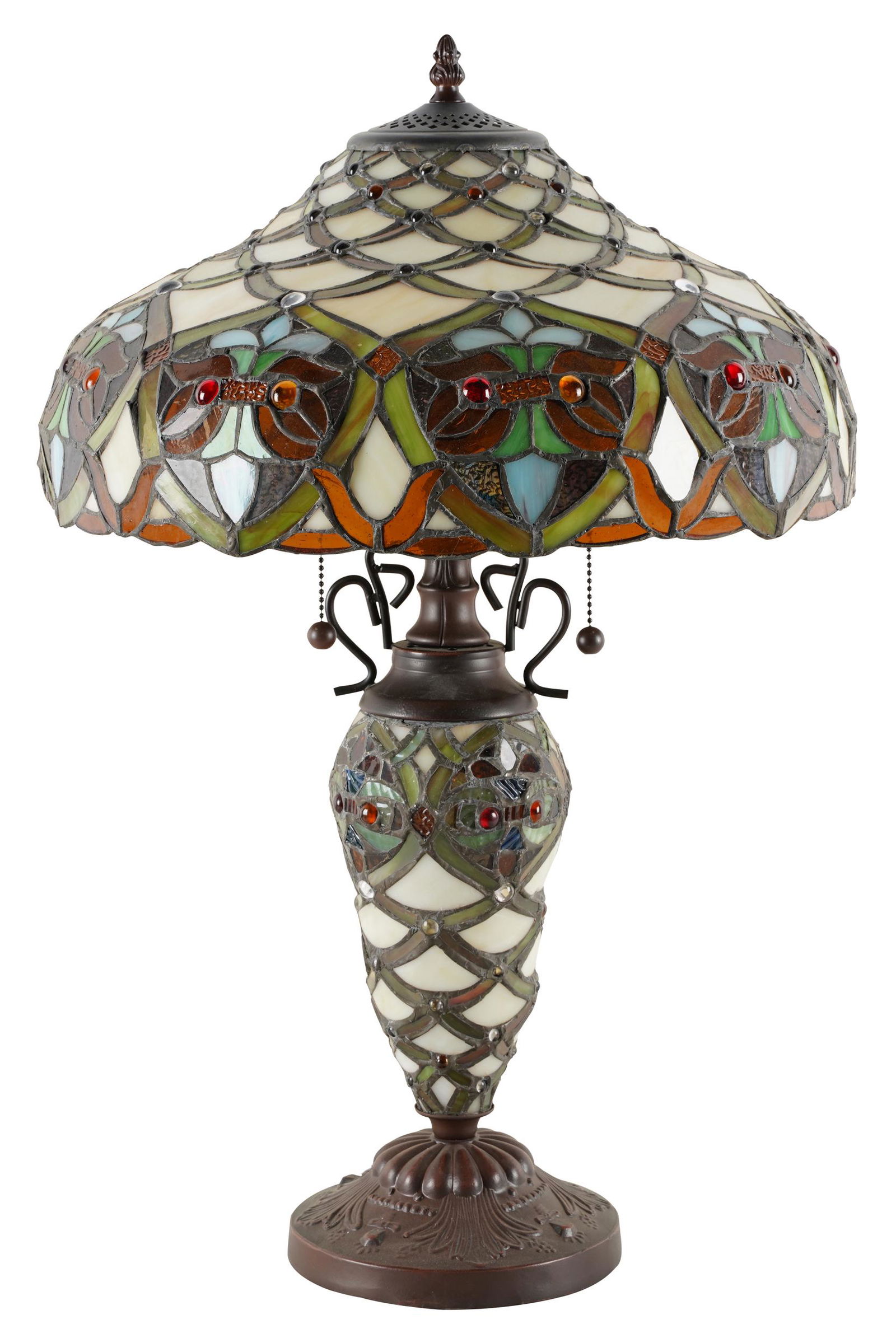 COLORED GLASS & PATINATED METAL TABLE LAMP (1 of 9)