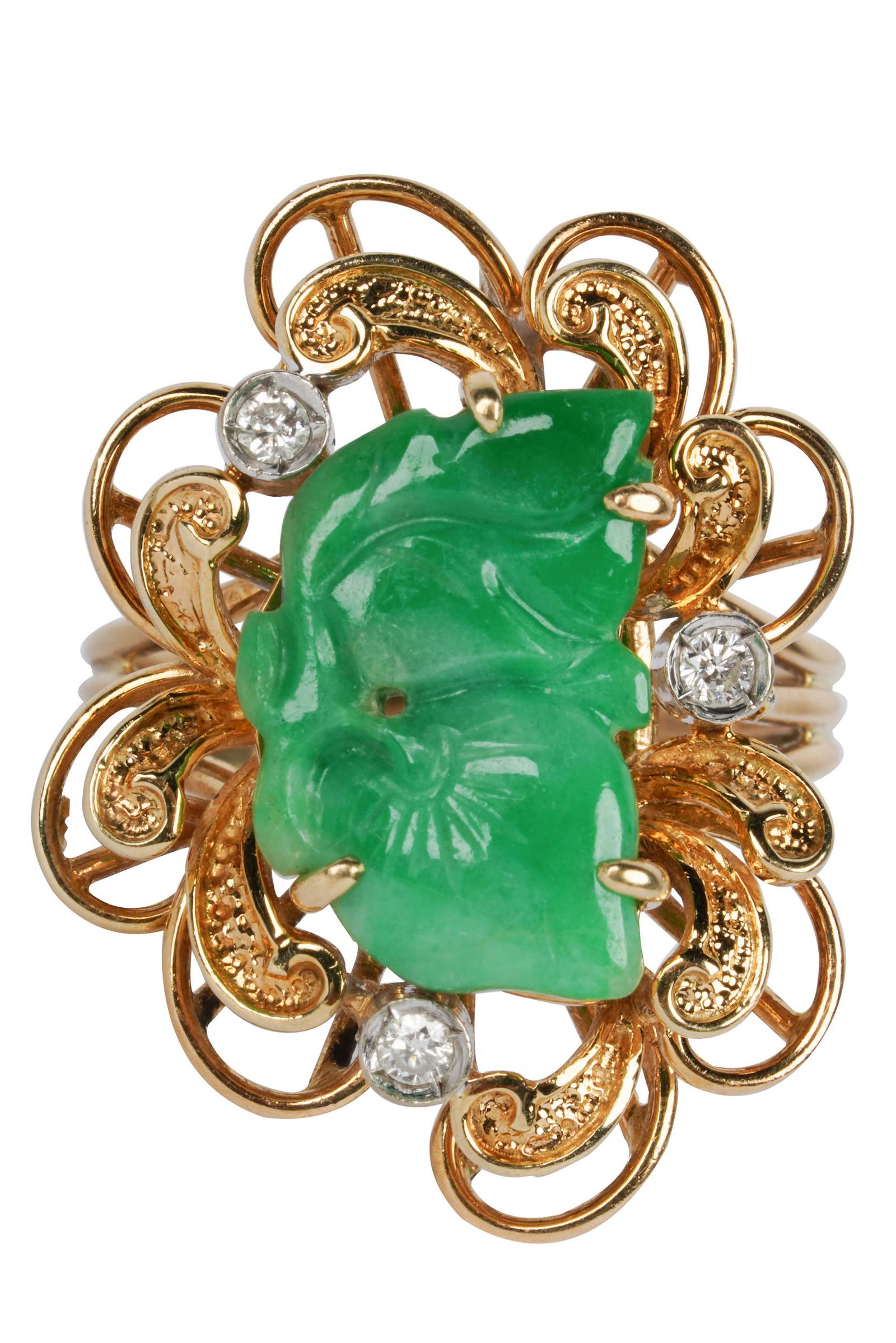 18 KARAT YELLOW GOLD, JADE, & DIAMOND RING (1 of 6)