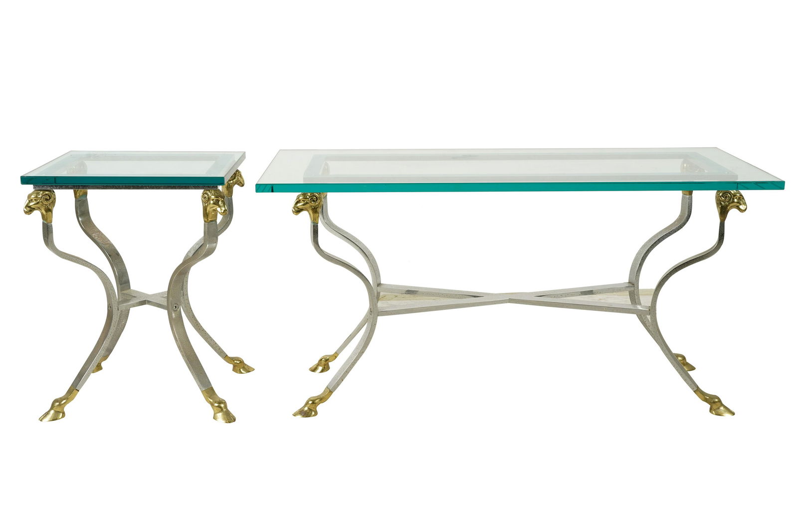 TWO NEOCLASSIC-STYLE CHROMED STEEL & BRASS TABLES (1 of 9)