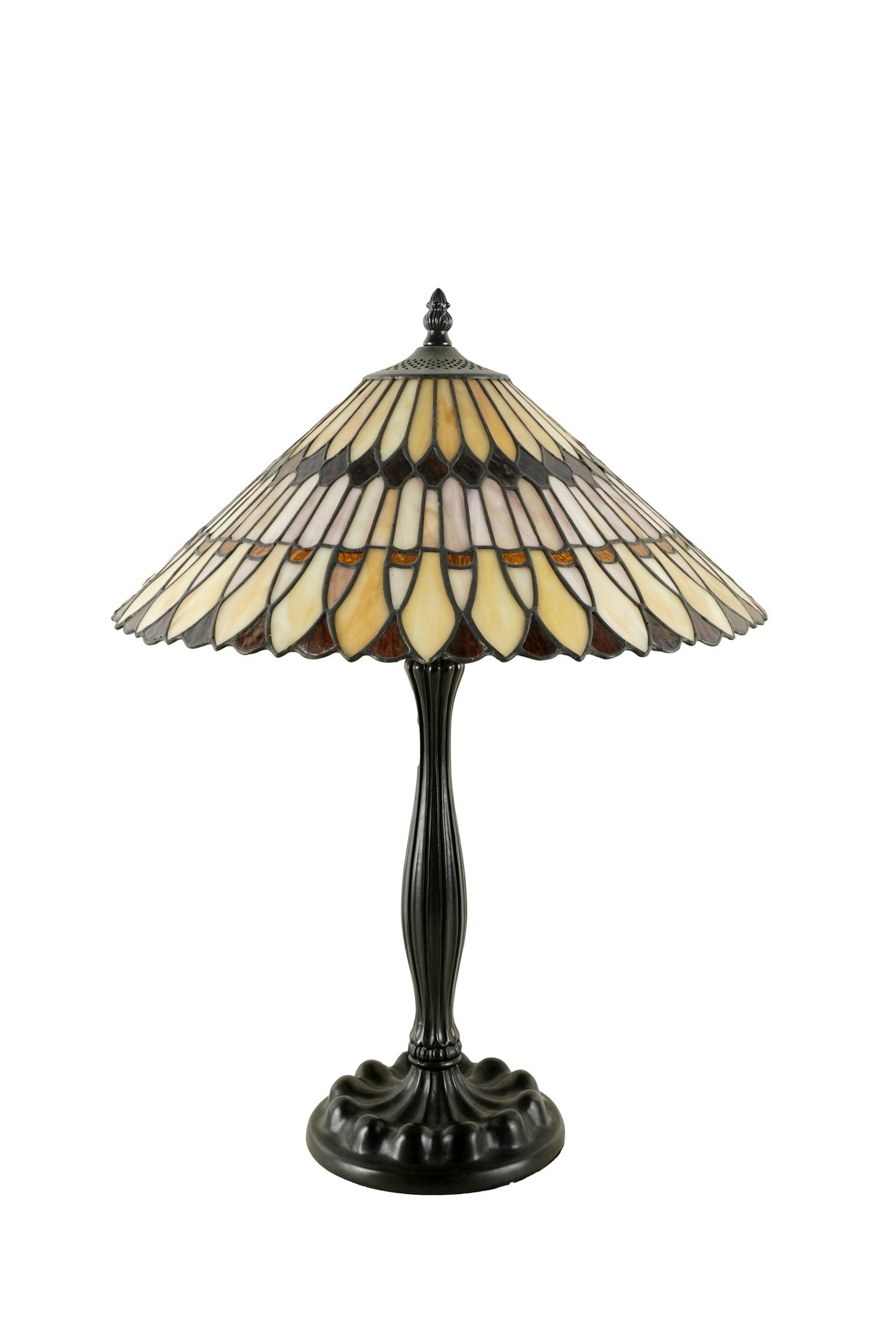 QUOIZEL: TIFFANY-STYLE GLASS & METAL TABLE LAMP (1 of 7)