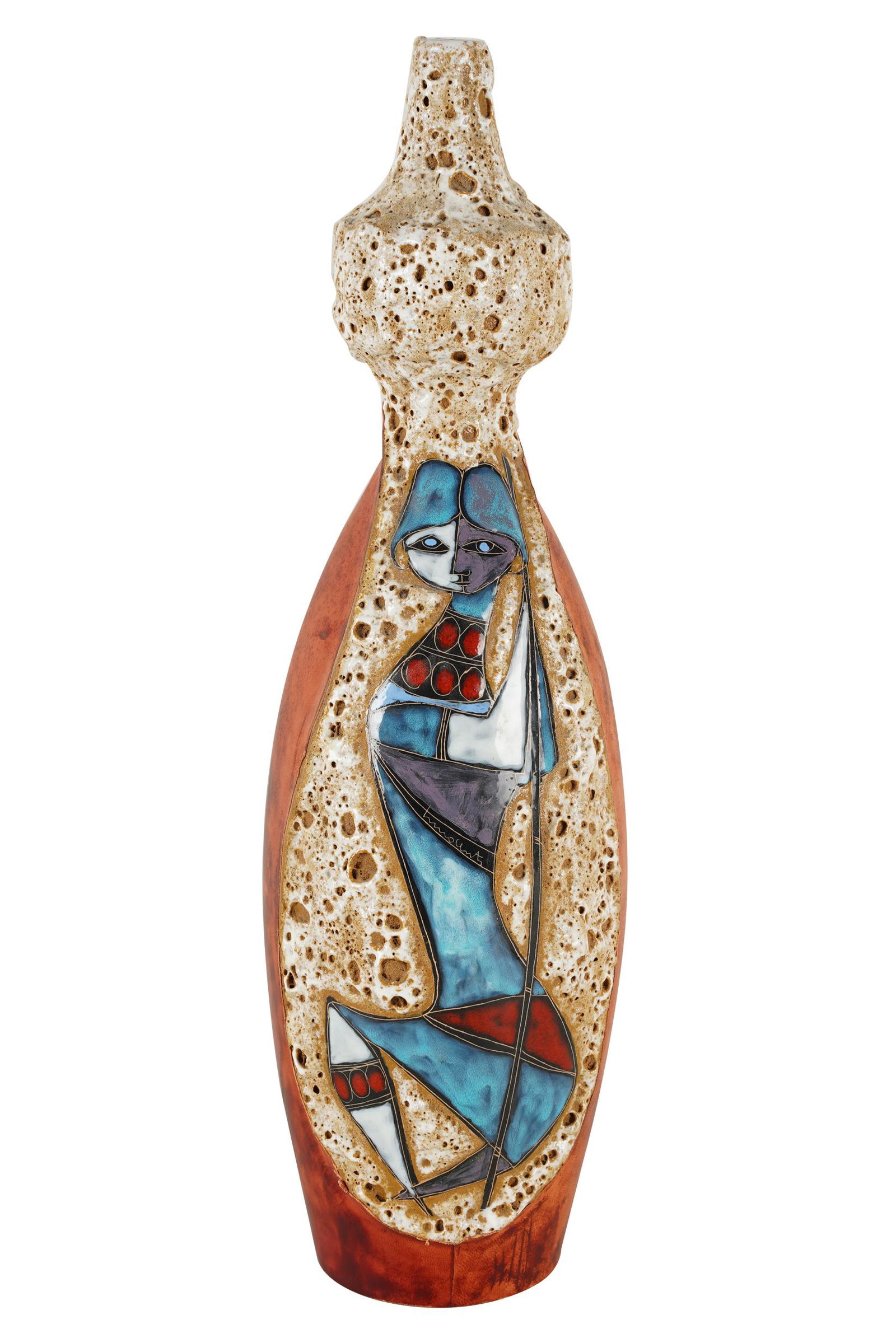 LEATHER-INSET ENAMELED CRATER GLAZE CERAMIC VASE (1 of 9)