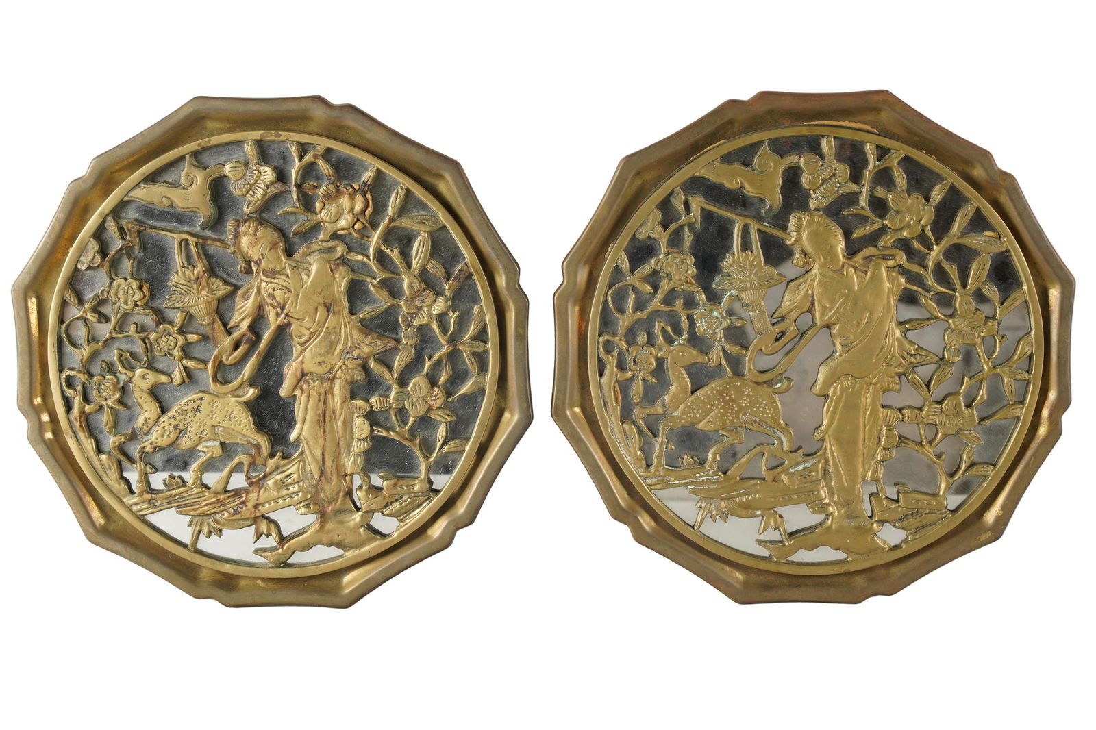 PAIR OF KOREAN PIERCED BRASS & MIRROR GLASS PANELS (1 of 8)
