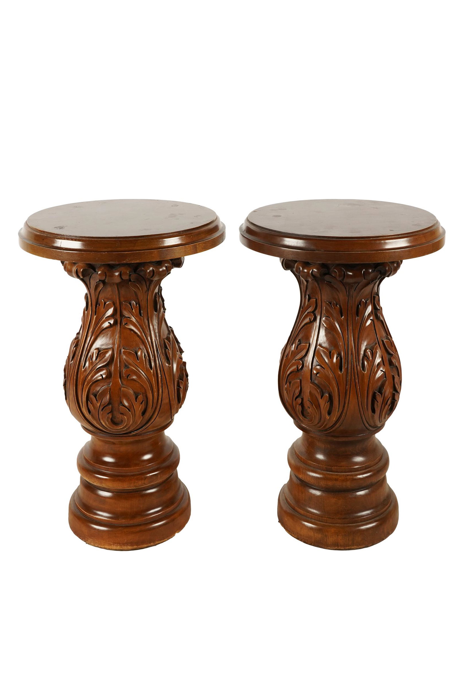 RAYMOND ENKEBOLL: PAIR OF CARVED WOOD PEDESTALS: Provenance: The Estate of Bertha Hernandez, San Marino CA; Condition: minor marks, scratches and scuffs; 15 3/4 inches diameter; 26 inches high