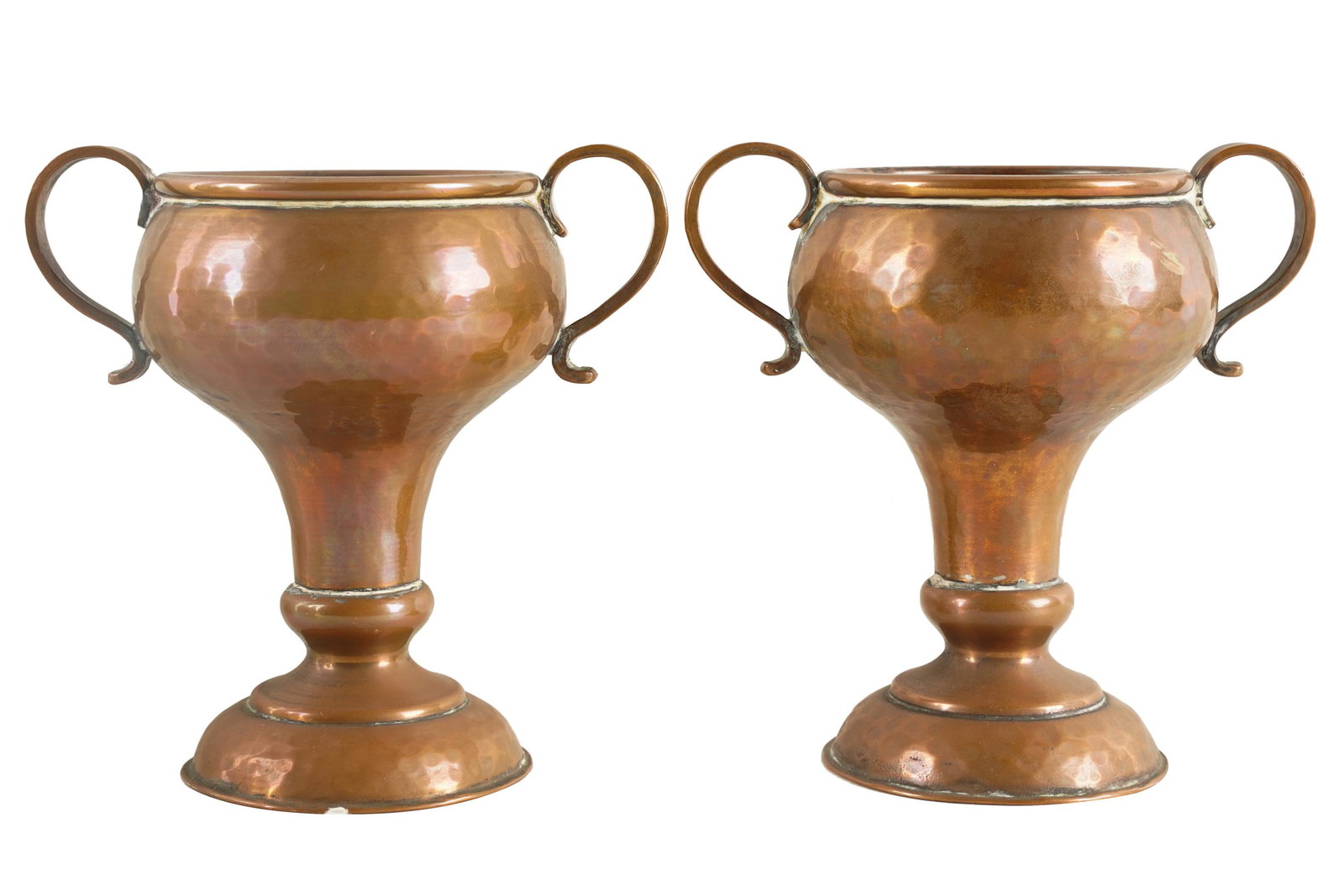 PAIR OF RUSSIAN HAMMERED COPPER URNS (1 of 9)