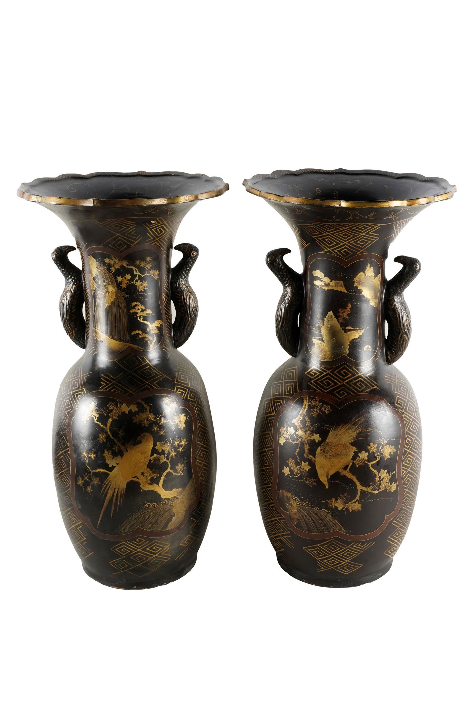 PAIR OF JAPANESE PAINTED CERAMIC URNS (1 of 12)