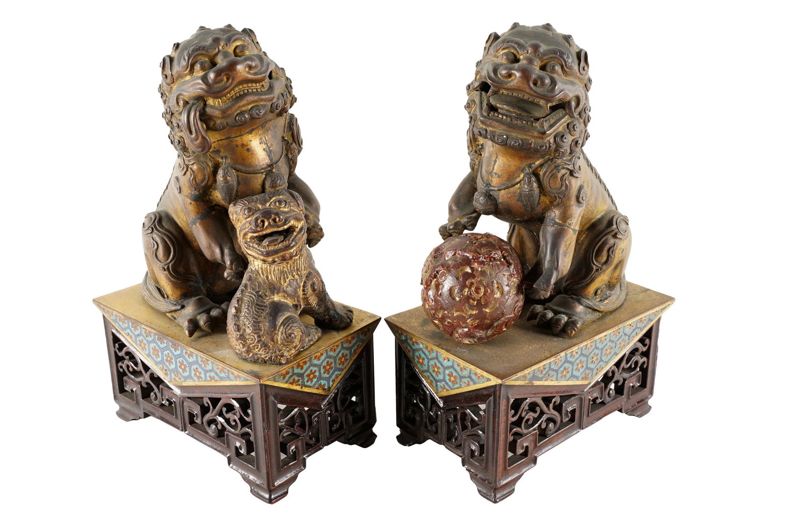 PAIR OF GILT METAL FOO LIONS (1 of 8)