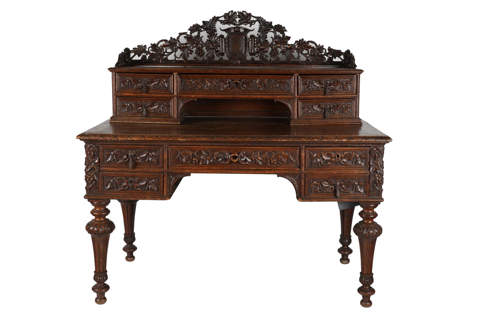 BAROQUE-STYLE CARVED OAK DESK (1 of 11)