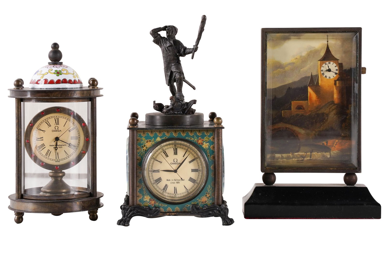 THREE METAL & ENAMEL DESK CLOCKS (1 of 9)