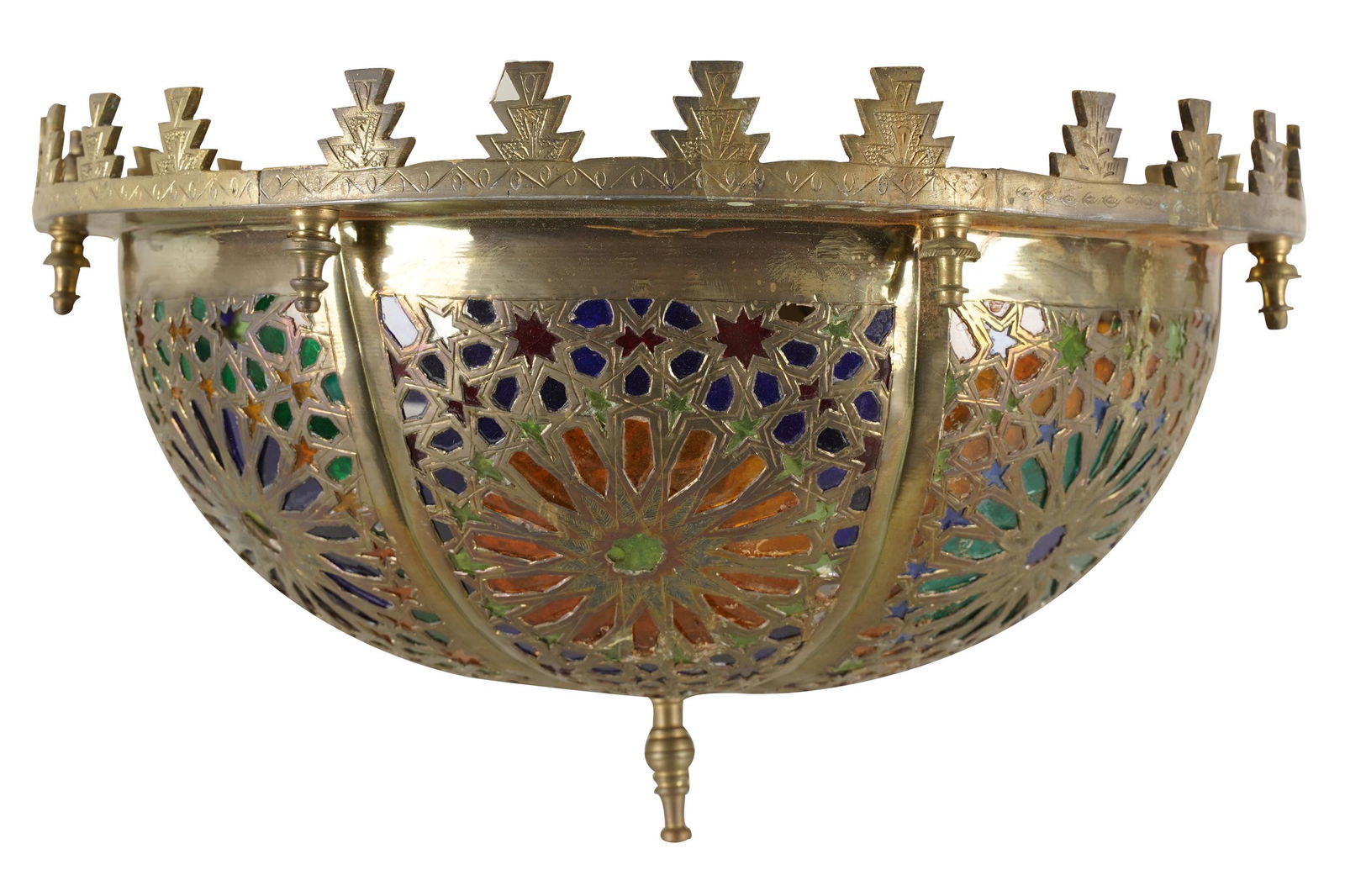 MOORISH-STYLE BRASS & GLASS CEILING FIXTURE (1 of 9)