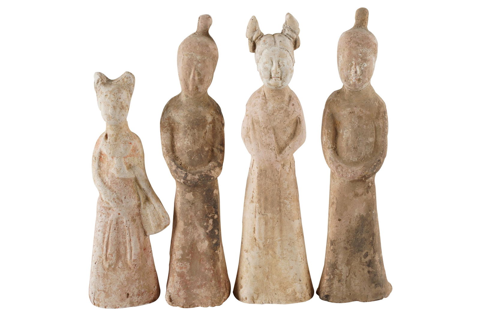 FOUR TANG-STYLE CERAMIC FIGURES (1 of 7)