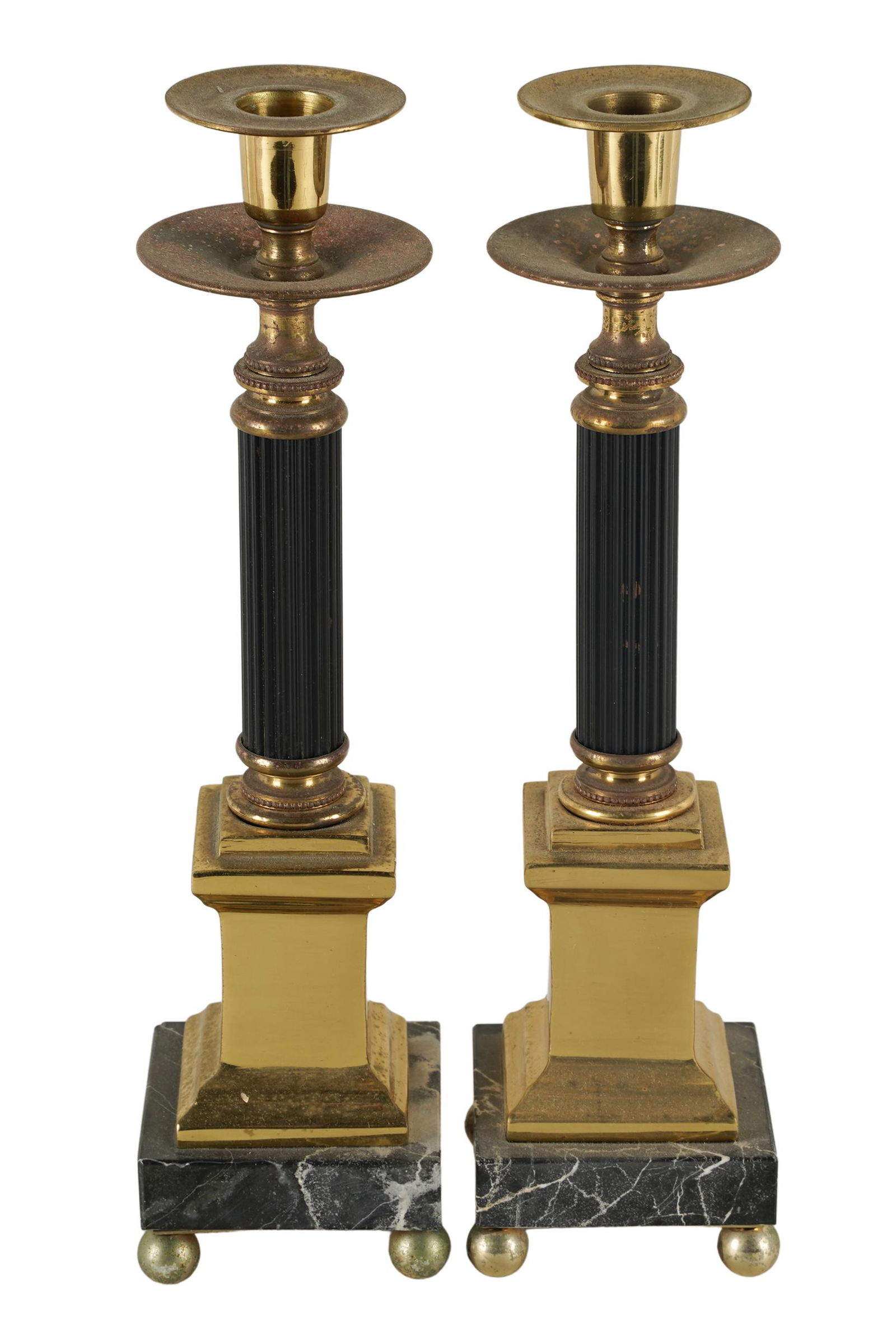 PAIR OF EMPIRE STYLE COLUMNAR CANDLESTICKS (1 of 9)